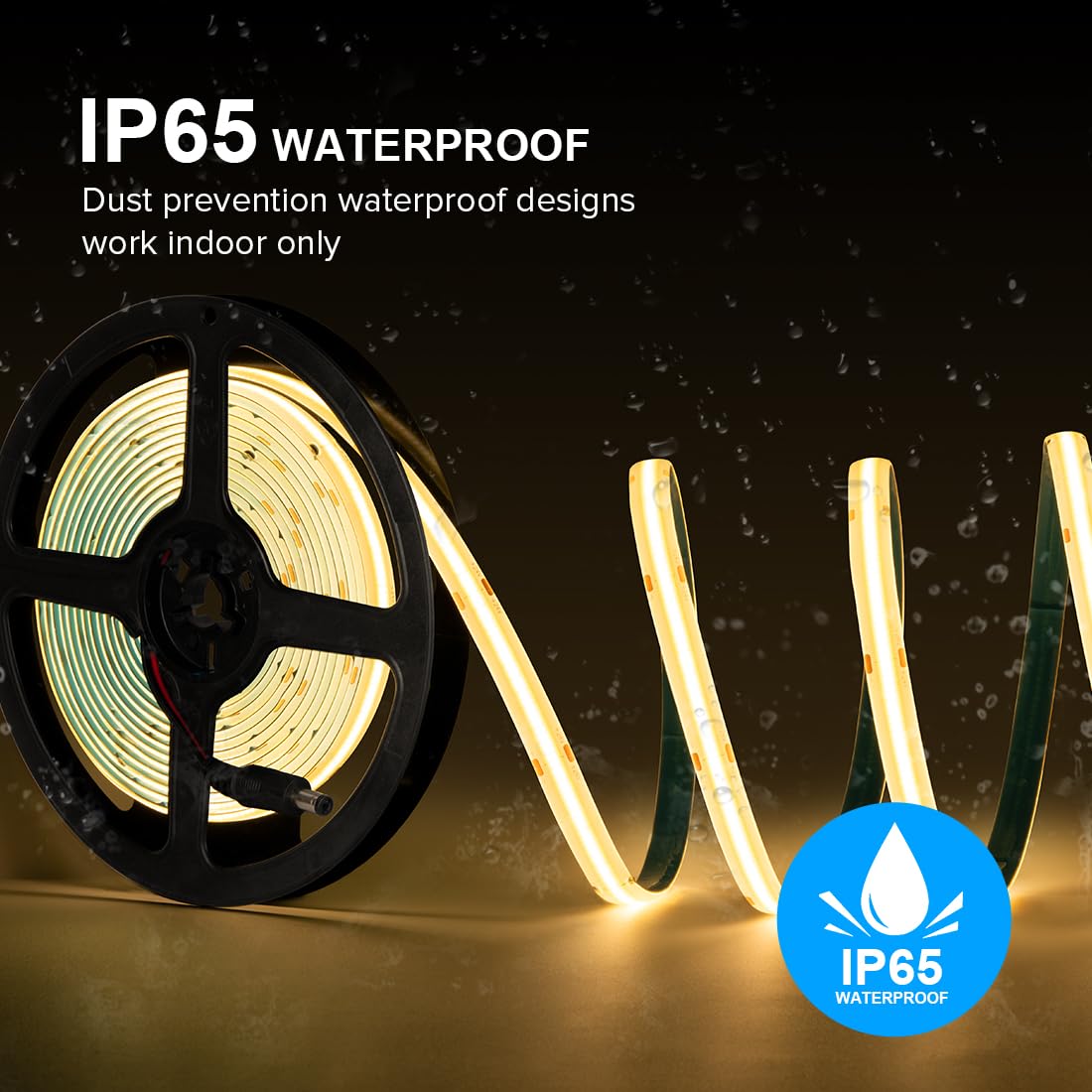 FCOB COB LED Strip Lights 16.4FT 480 LEDs/m 9W/m IP65 Waterproof Warm White 3000K Flexible Indoor Decoration DC12V