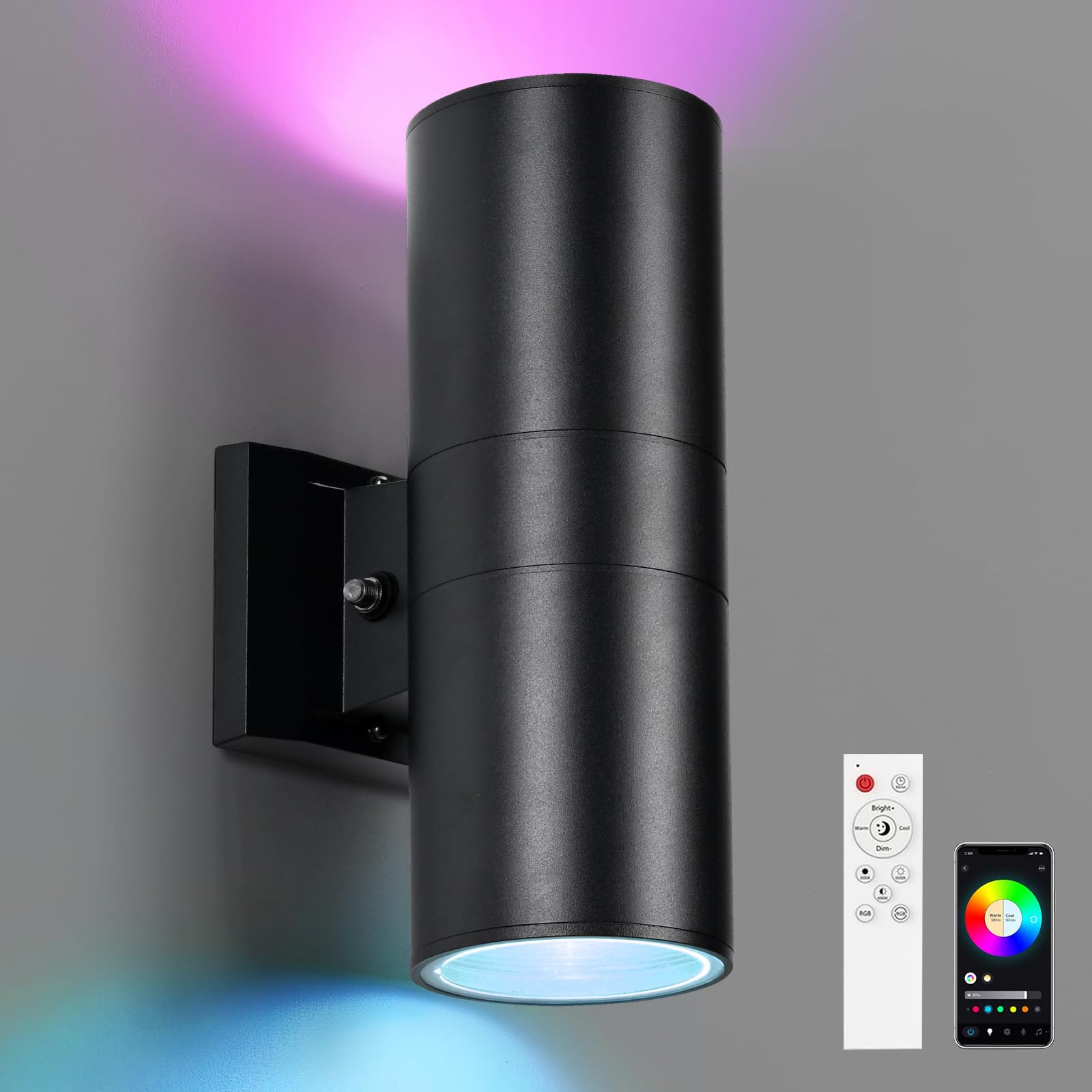 futxnziey RGBCW Outdoor Wall Light 1 Pack  Smart Porch Light Dusk to Dawn Lighting with Remote Control  WiFi Outdoor Wall Sconce  Compatible with Alexa  Exterior Lights for House Porch Garage