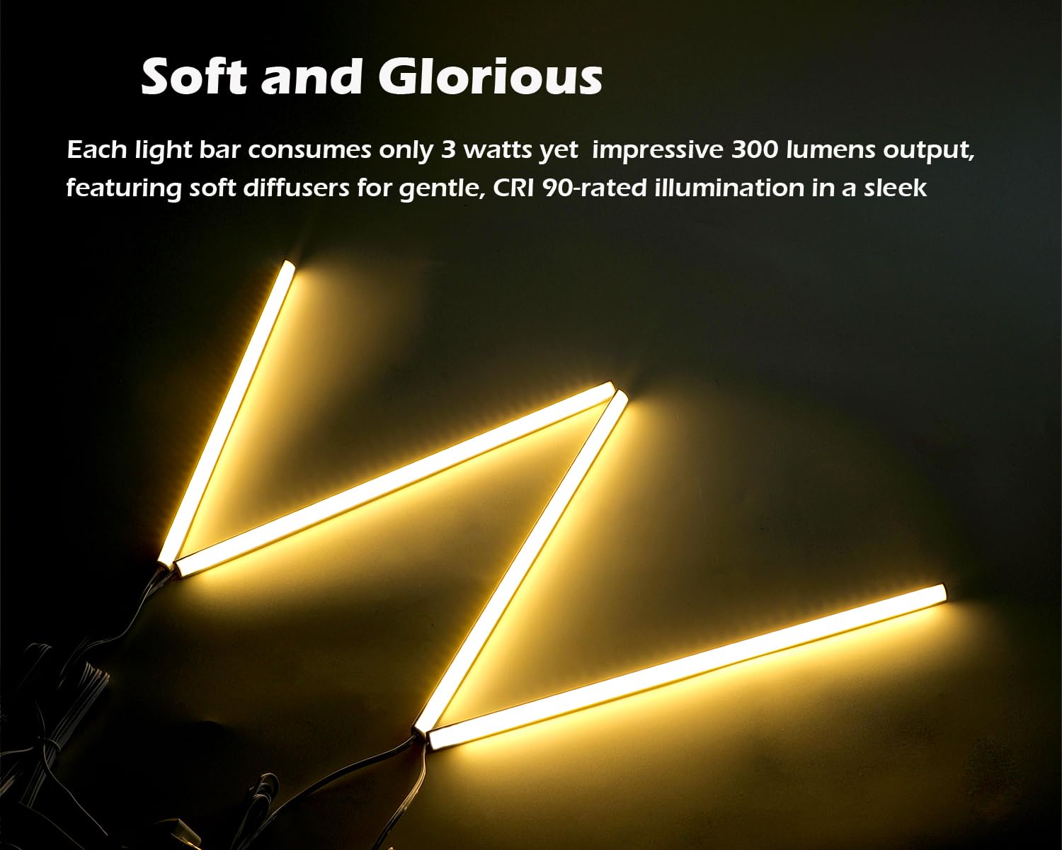 Cefrank V-Shape Under Cabinet Lighting Kit, 4pcs 12" Dimmable LED Light Bars, Warm White 3000K, Model H-009-180-W, 120