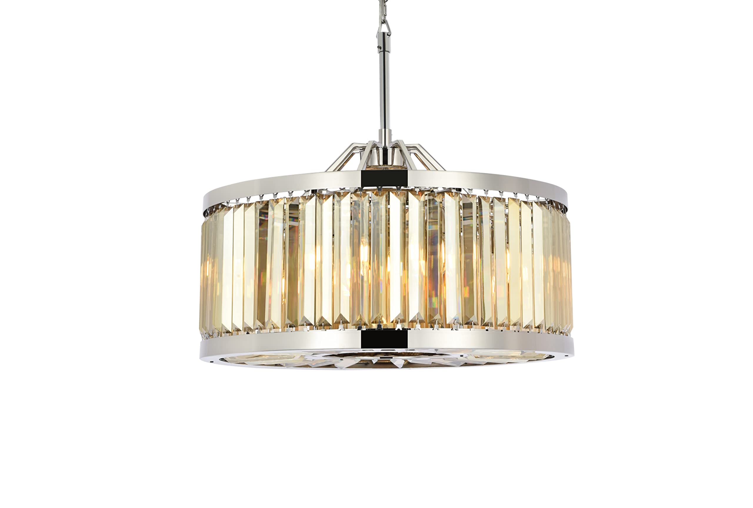 Elegant Lighting 1233 Chelsea Collection Chandelier 28&quot; X15.5 Royal Cut Golden Teak (Smoky) Crystals 8 Light, Polished Nickel Finish
