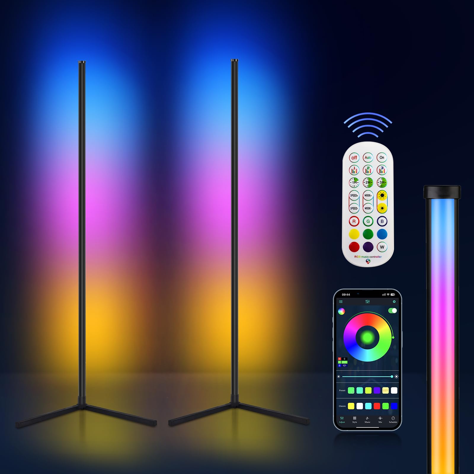 2Pcs Rgb Floor Lamp, Corner Floor Lamp Rgb Color Changing Corner Lamp Led Modern Floor Lights With Bluetooth App And Remote Control Music Sync, 65&quot; Rgb Mood Lighting 24H Timing 398+ Diy Modes