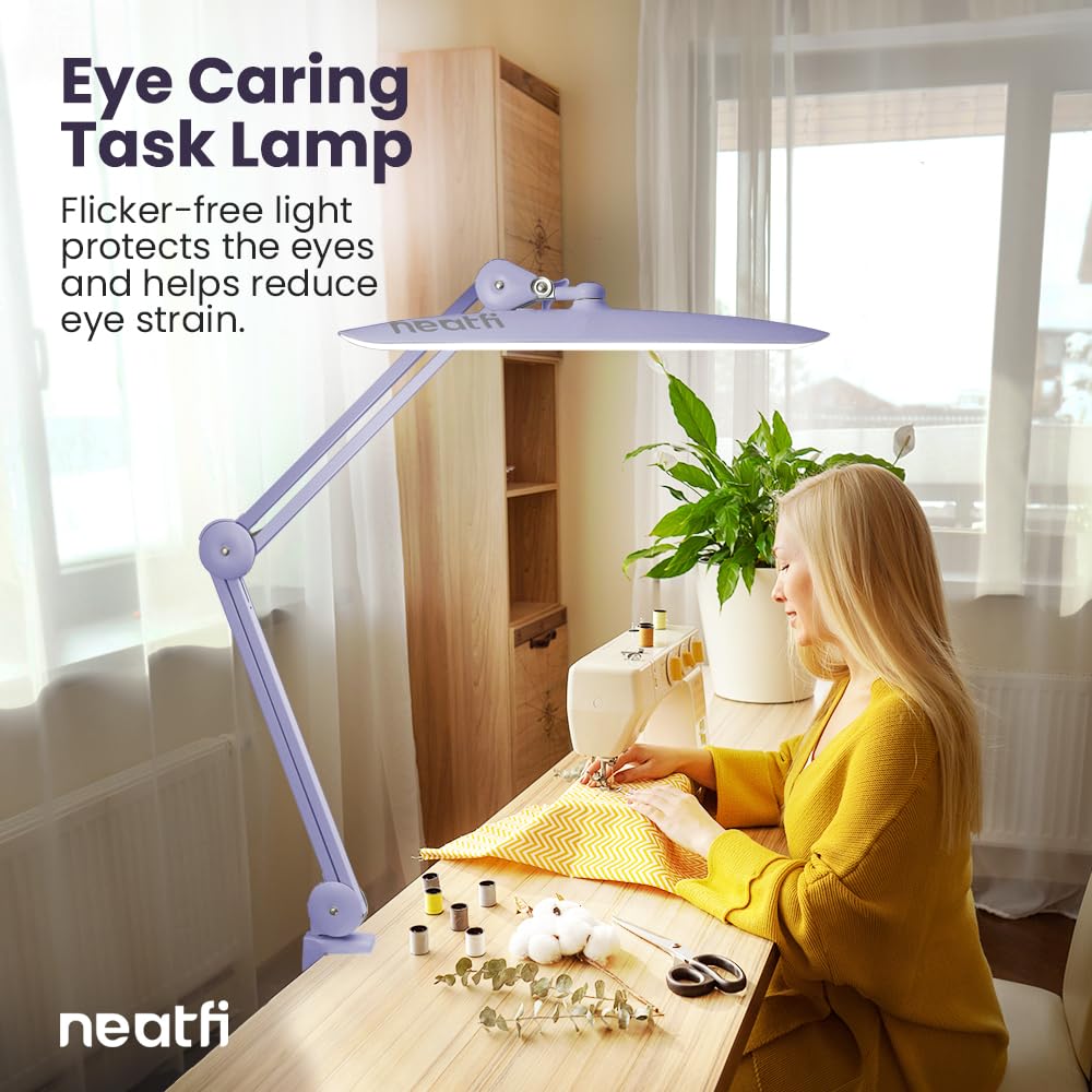Neatfi LED Task Lamp, 2200 Lumens, 24W, Dimmable, 20in Wide, Lavender, Model 9501LED, Acrylic Material