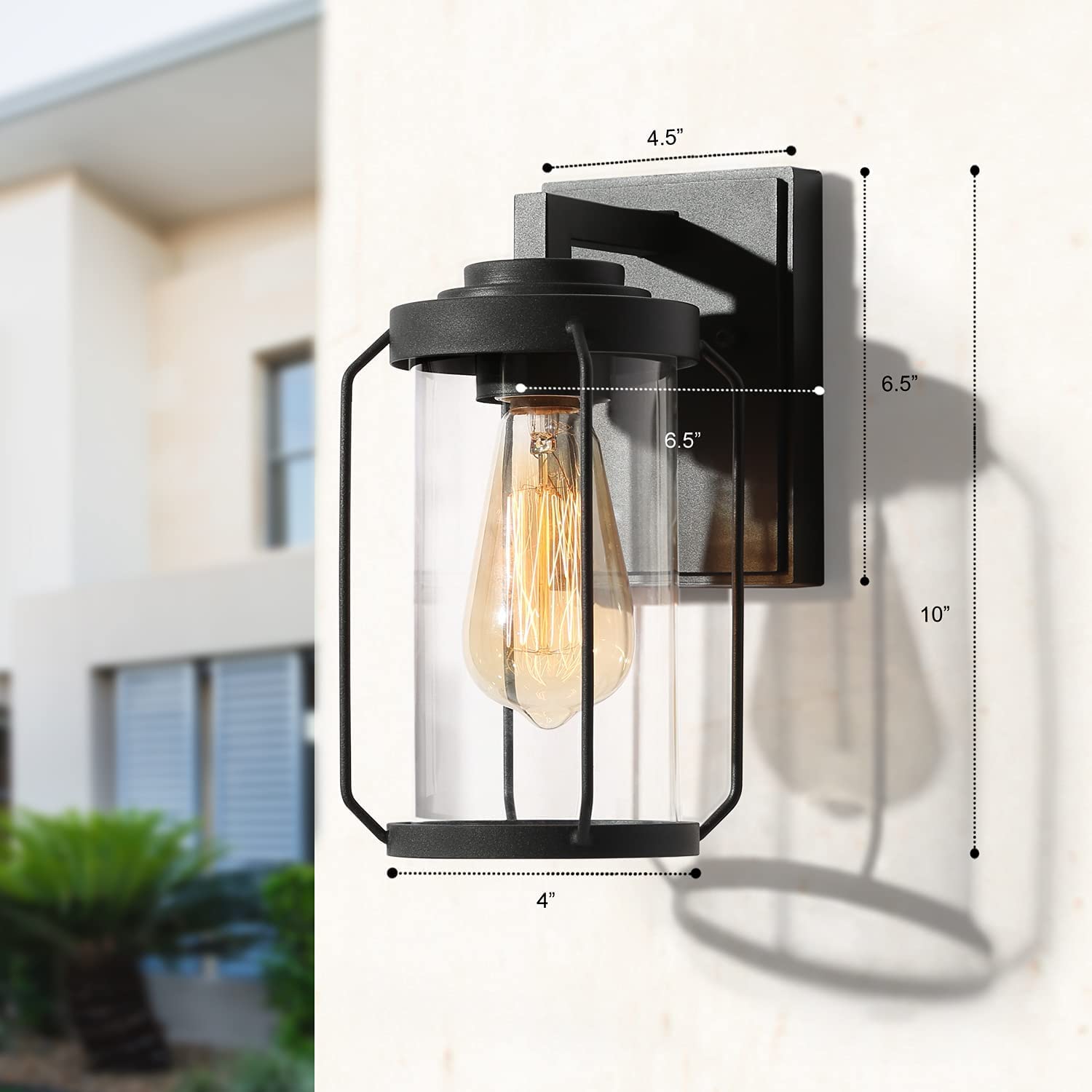 Classy Leaves Outdoor Light Fixture - Black Waterproof Farmhouse Porch Light With Clear Glass