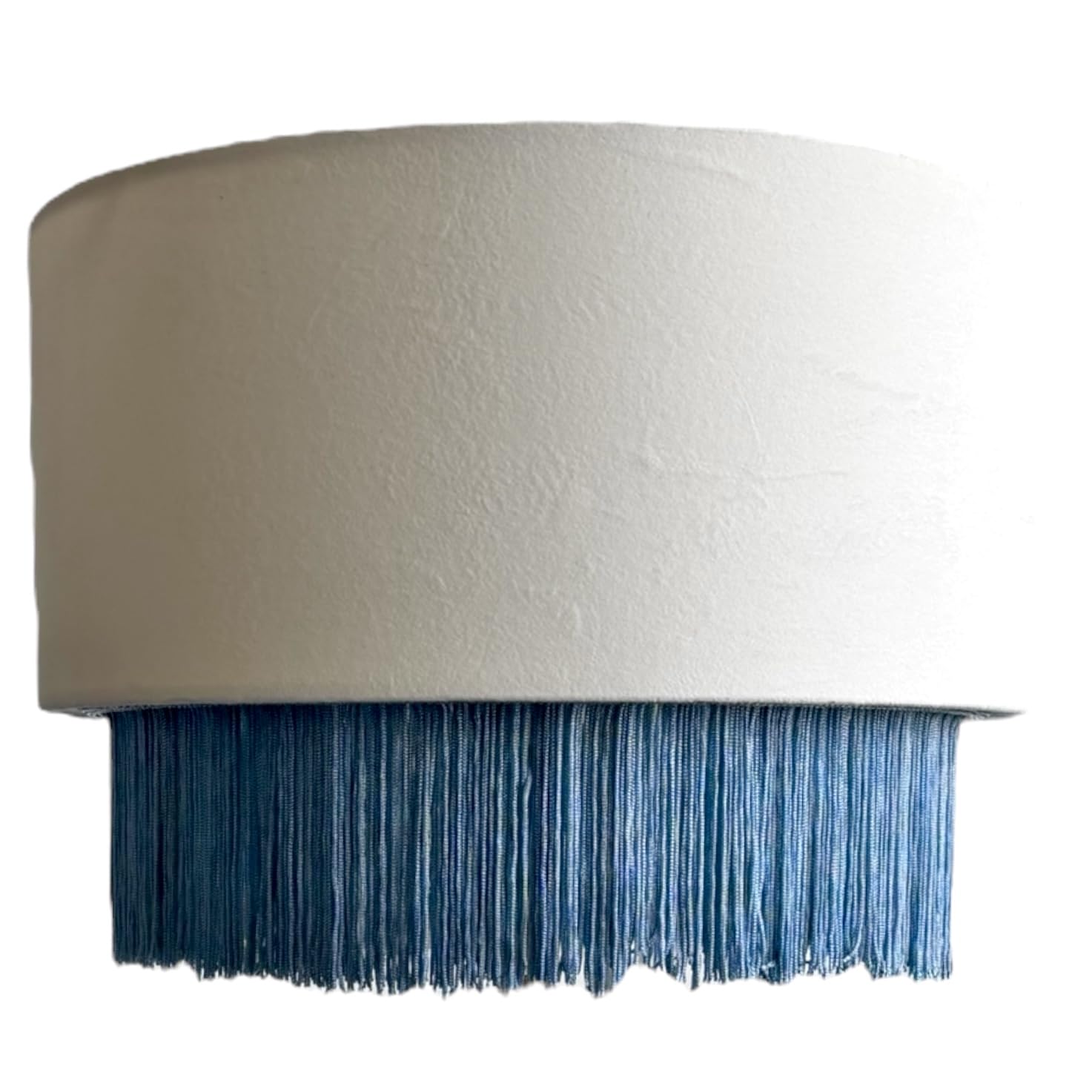 Tristan Home Enhanced Velvet Drum Lamp Shade with Fringe 35/35/24cm (24cm is the height including fringe) (Cream White and Light Blue (Medium))