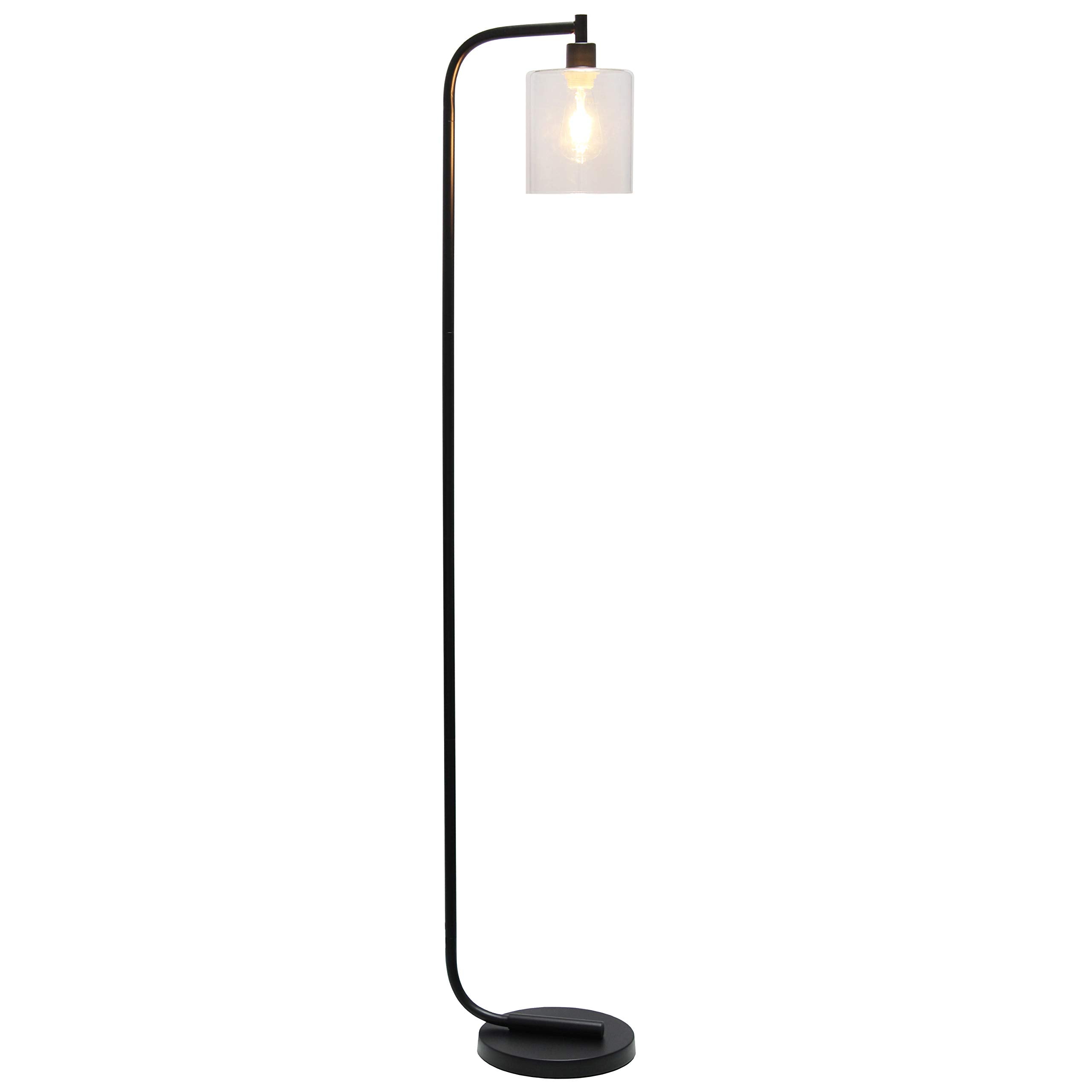 Simple Designs Lf1036-Blk Antique Style Industrial Iron Lantern Floor Lamp With Glass Shade, Black 12 X 10 X 63