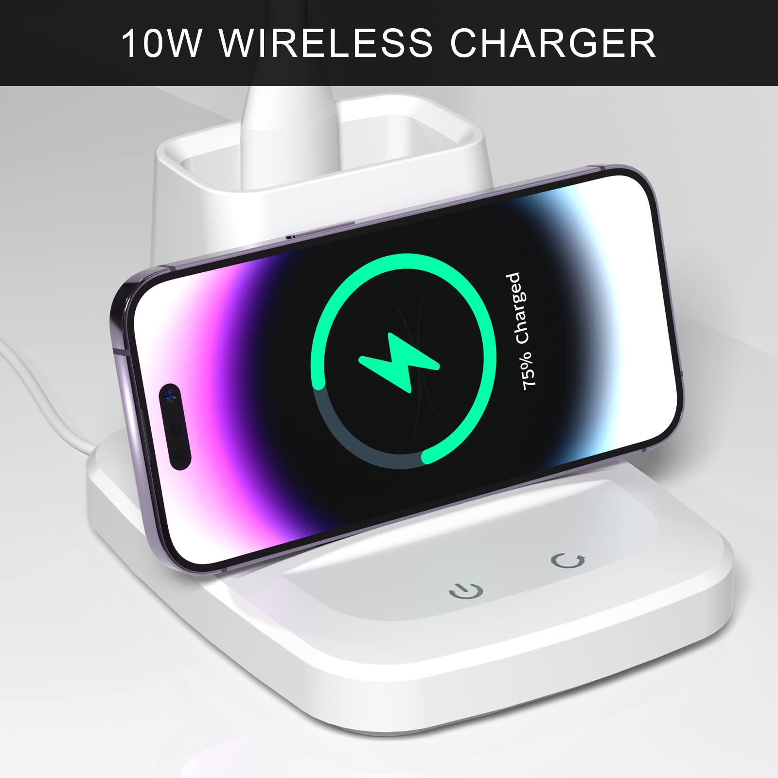 Vicsoon Led Desk Lamp With Wireless Charger For Home Office, Small With Pen Holder, 800Lm,3 Color Modes,Gooseneck, Eye-Caring Wh