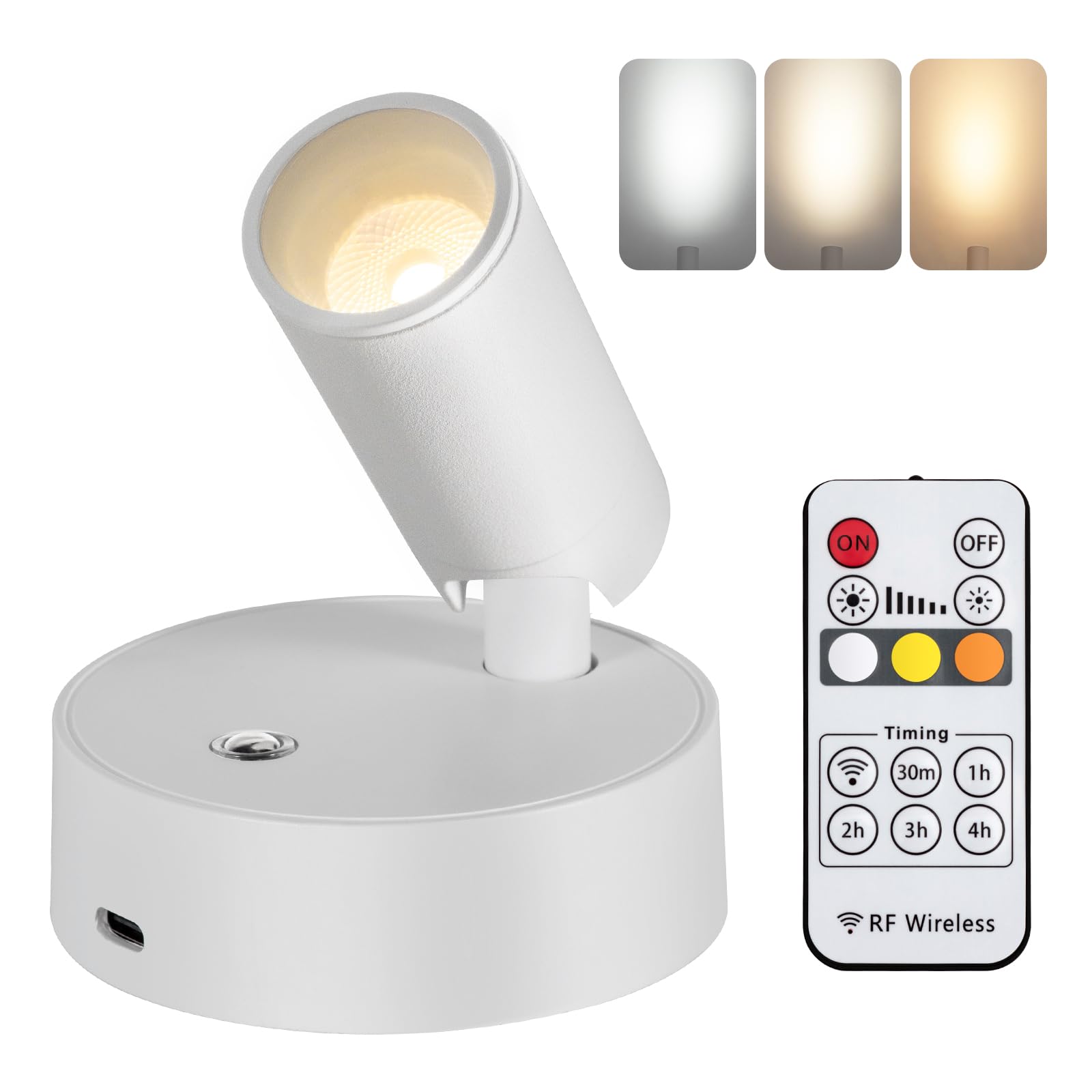 Oteedo Wireless Spotlights Indoor With Remote Up Lights Indoor Picture Light Battery Operated Spot Lights With 3 Color Dimmable Accent Uplighting Indoor Stick On Wall Light For Plant Artwork White