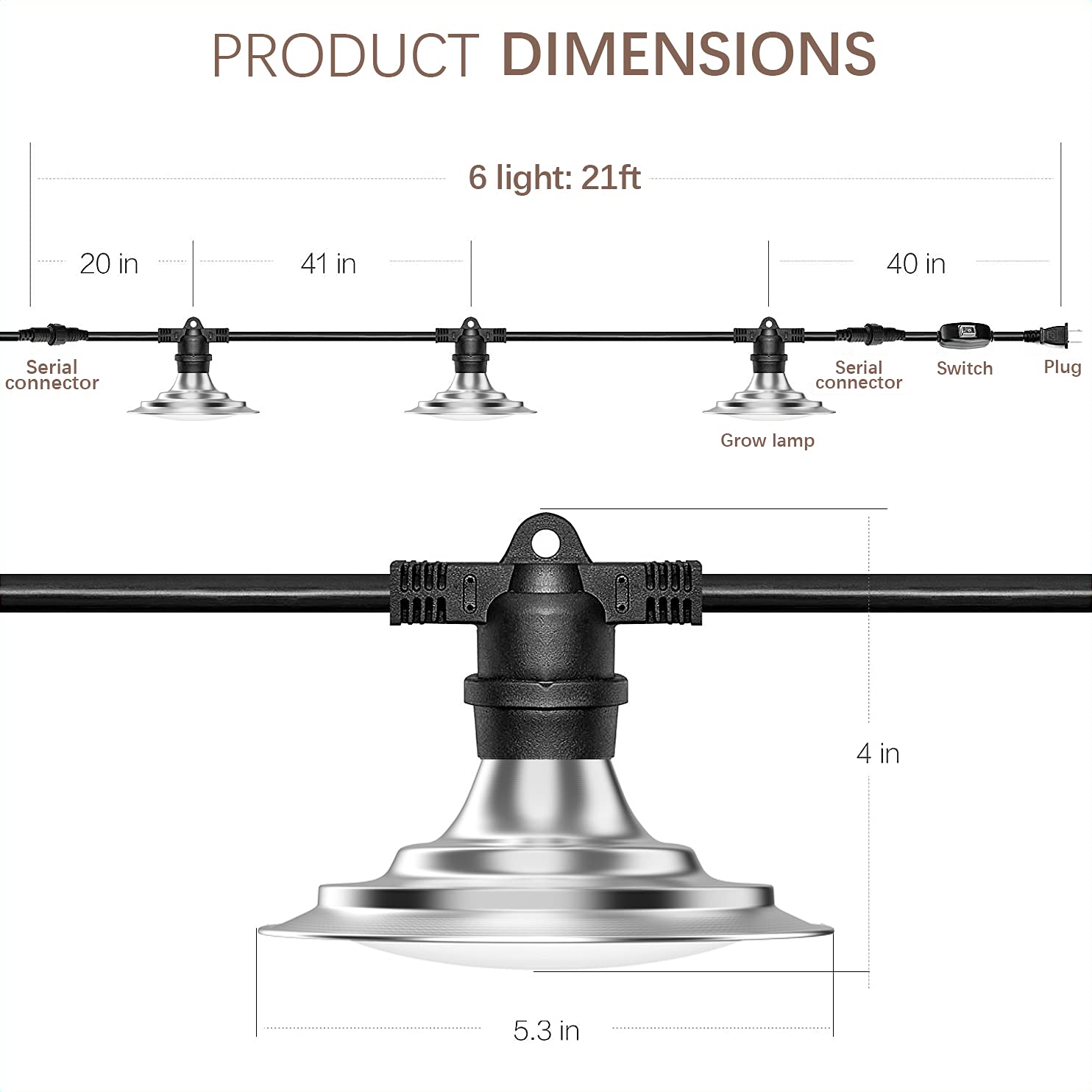 Espird 6-Bulb Outdoor Led Grow Lights, Full Spectrum Waterproof String Light For Greenhouse