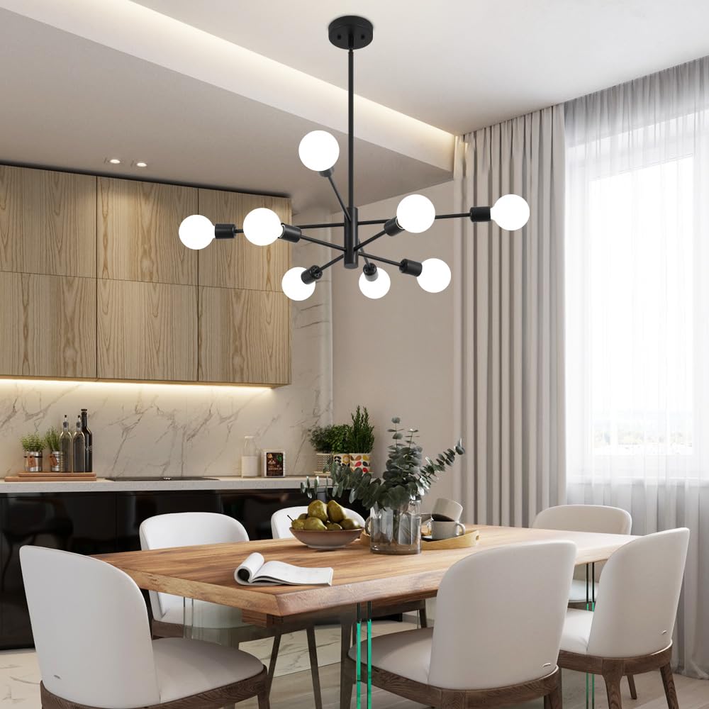 Deyidn Sputnik Chandelier, Black Modern Industrial Chandeliers 8-Light, Mid Century Ceiling Lighting Fixture For Living Room, Ki