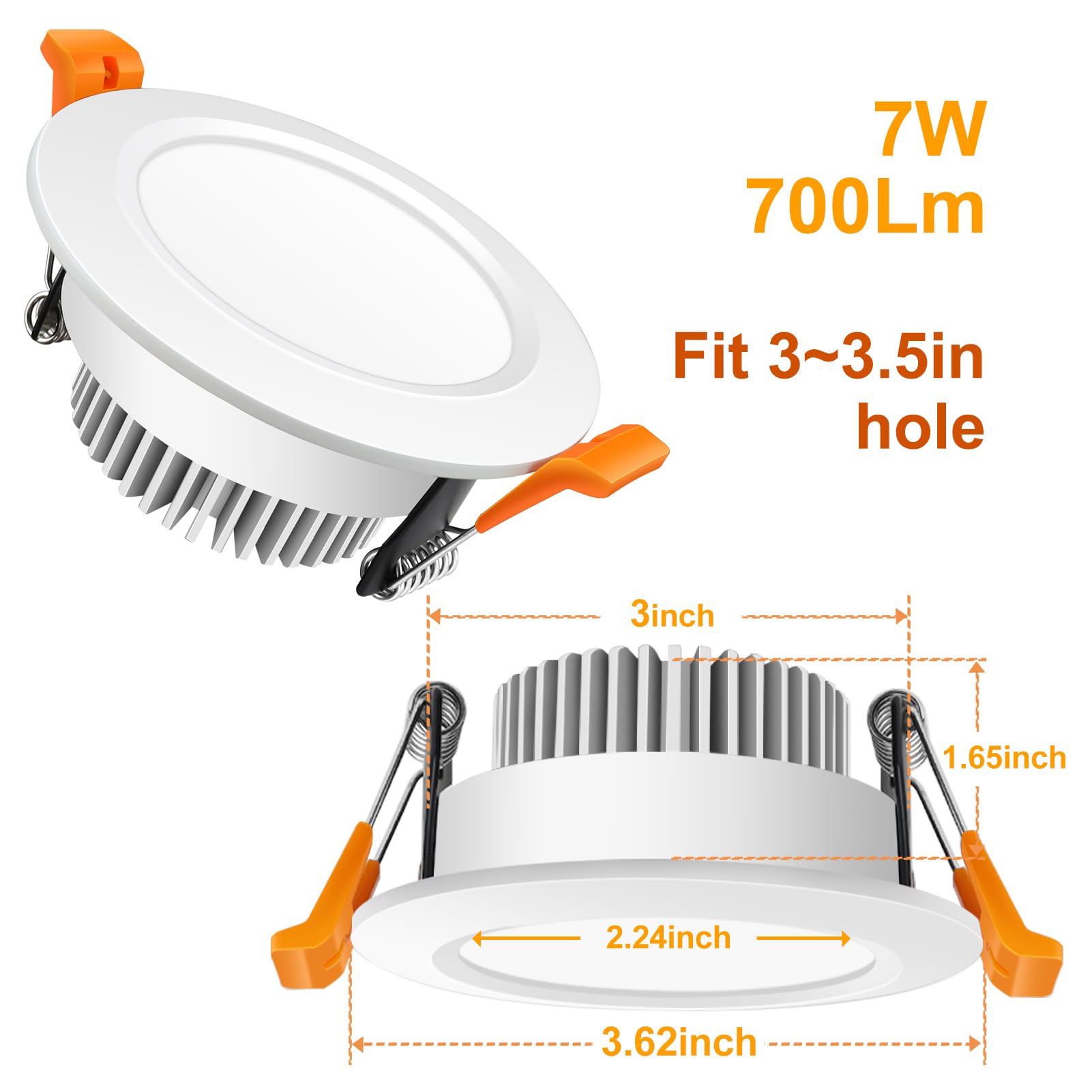 LEDLightsWorld 3.5 Inch Dimmable Recessed Downlight, 7W (55W Halogen Equivalent), Daylight White 6500K, 8 Pack