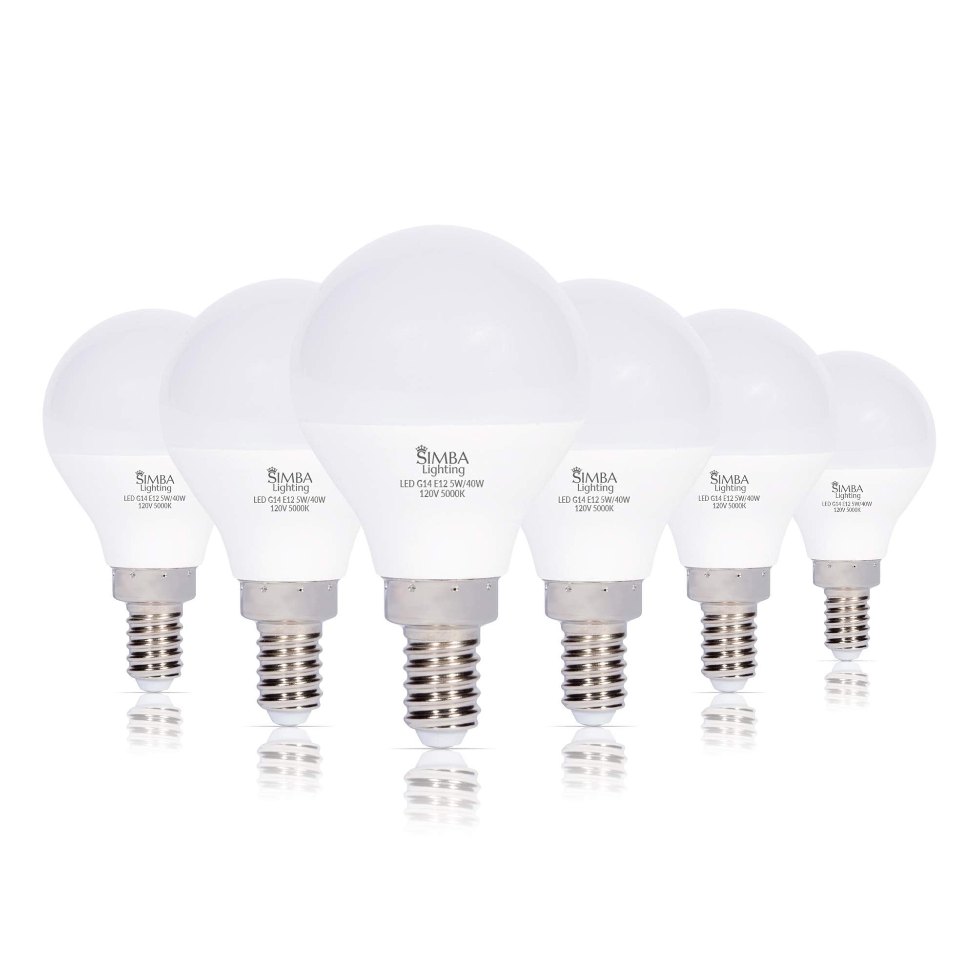 Simba Lighting Led Candelabra E12 Base G14 Small Globe 5 Watt 40W Replacement Light Bulb (6 Pack) For Ceiling Fan, Chandelier, V