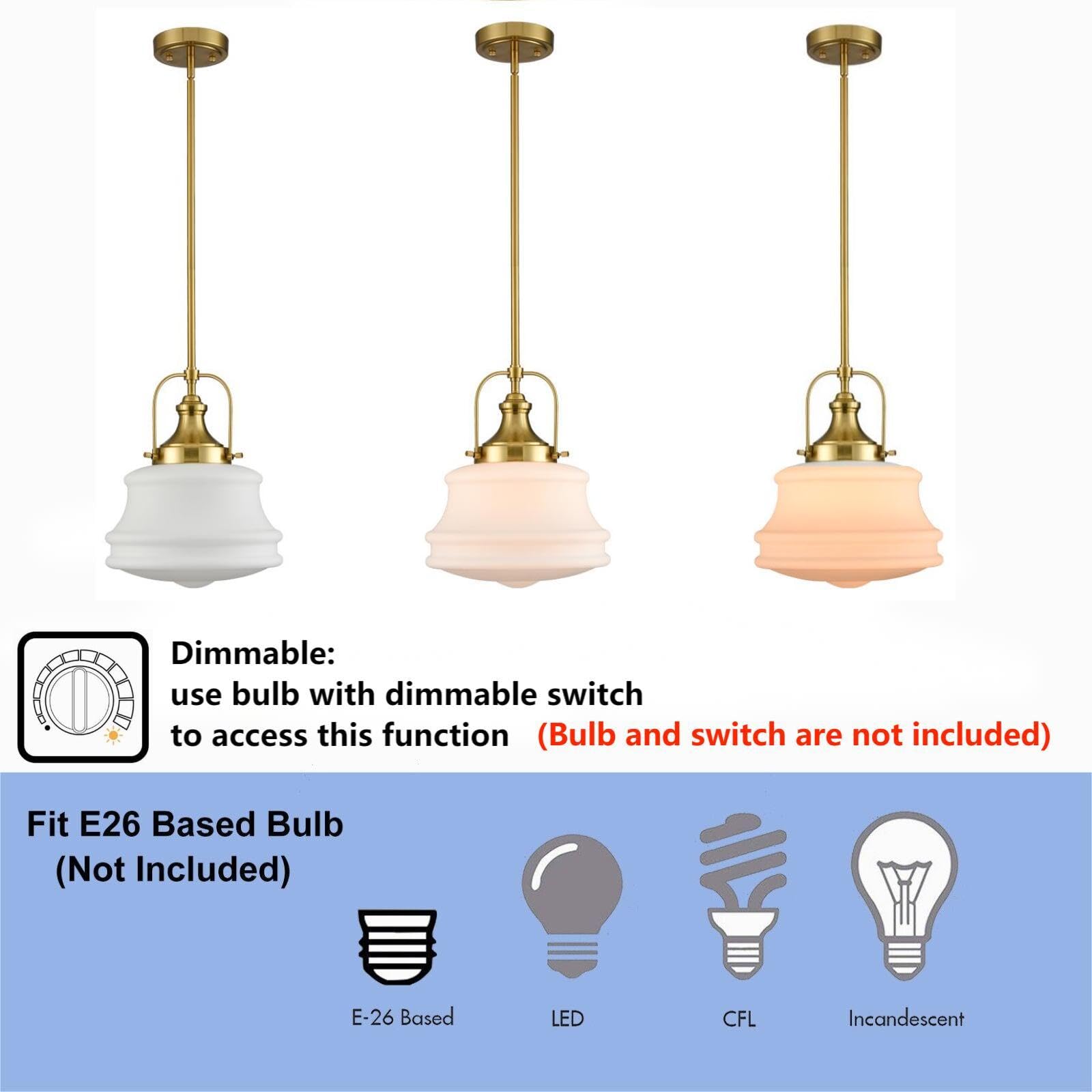 DEYNITE Industrial Pendant Light Fixture, Adjustable Gold Schoolhouse Design, Model B5298DU-J-N