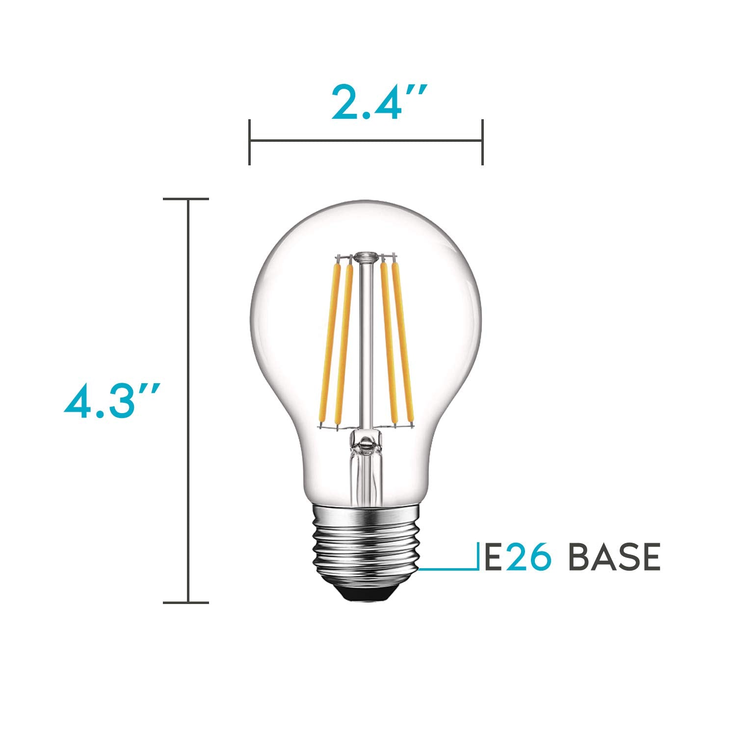 LUXRITE Vintage A19 LED Light Bulbs 60W Equivalent, Dimmable, 800 Lumens, 4 Pack, 3000K Soft White, E26 Base, UL