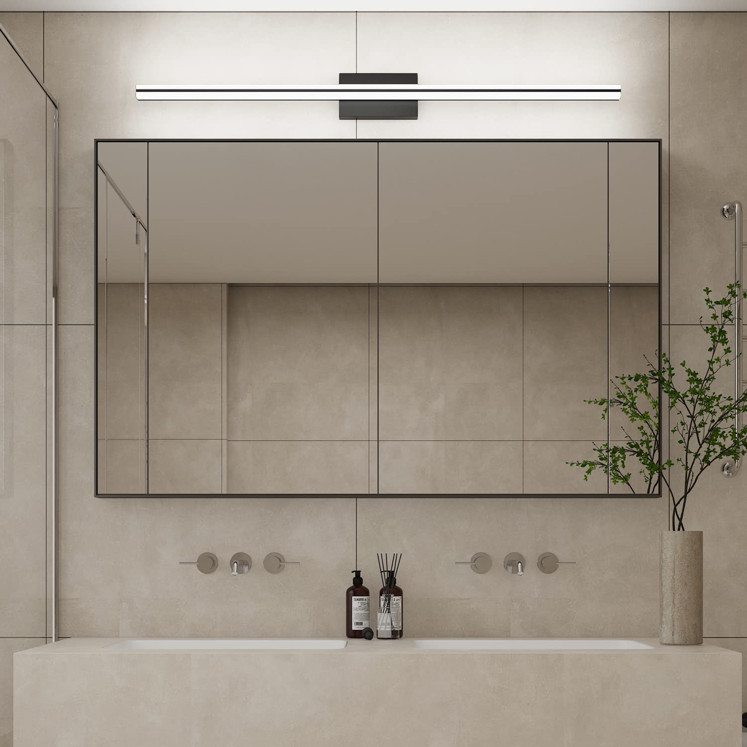 Solfart Black Bathroom Vanity Light Fixtures Over Mirror Dimmable Led 48 Inch Black Vanity Light Bar For Bath Modern Adjustable