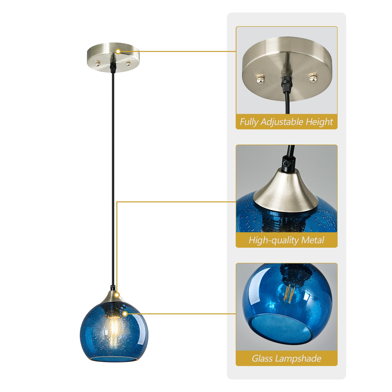 Lbsqj Blue Glass Pendant Lights Kitchen Island Lighting Globe Pendant Light Fixtures Modern Pendant Lighting For Kitchen Island Bedroom Living Dining Room Light Fixture(5.9In  1-Pack)