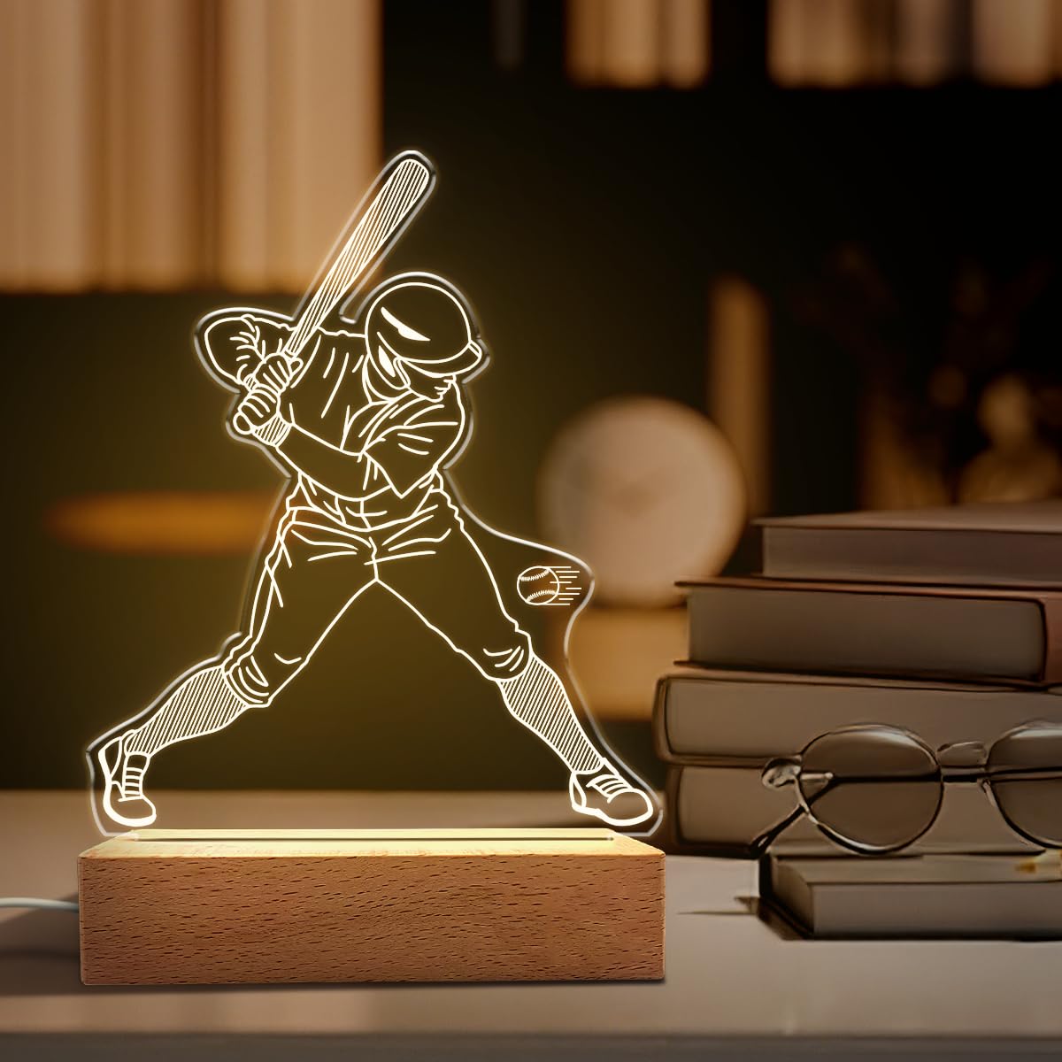 Sandjest Baseball Night Light - Baseball Lover Illusion Lamps - Desk Home Decoration Lamp Bedroom Decor - Gifts For Boys Girls