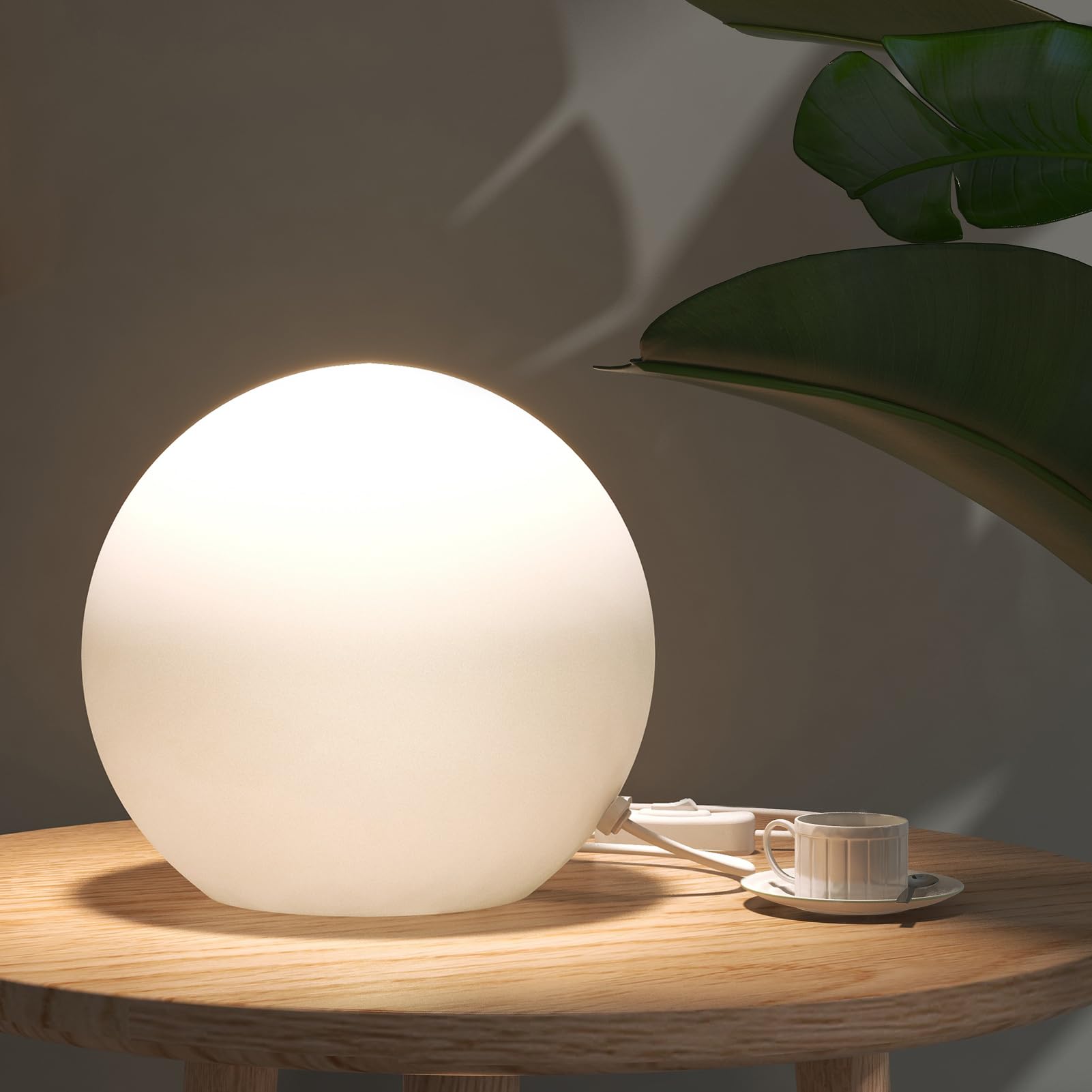 Rokinii Casa 10 Inch Ball Table Lamp With Glass Shade, Ball Light Bookshelf Lamp For Bedroom, Dorm, Office And Bedroom Bookshelf Reading Decoration, Without Bulb