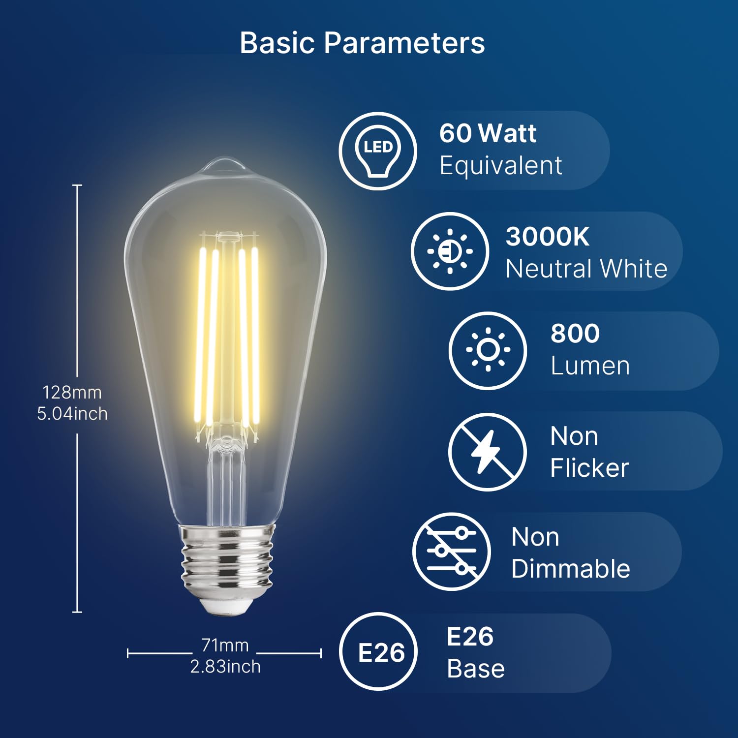 FLSNT ST19 Outdoor LED Light Bulb, 7W (60W Eqv), 800LM, 3000K Warm White, Glass, 4 Pack