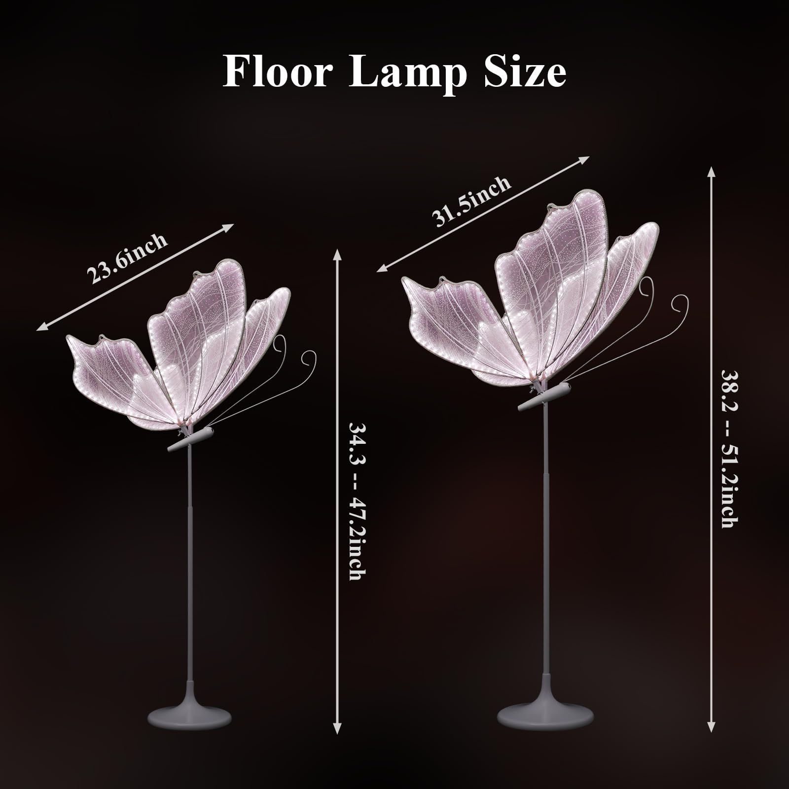 Wedding Butterfly Led Floor Lamp: Hanging White Color Ceiling Light - Romantic Wedding Decoration Lights Fixture - Adjustable Height Creative Butterfly Props (2, 60 Cm/23.6 In(Pink Light))
