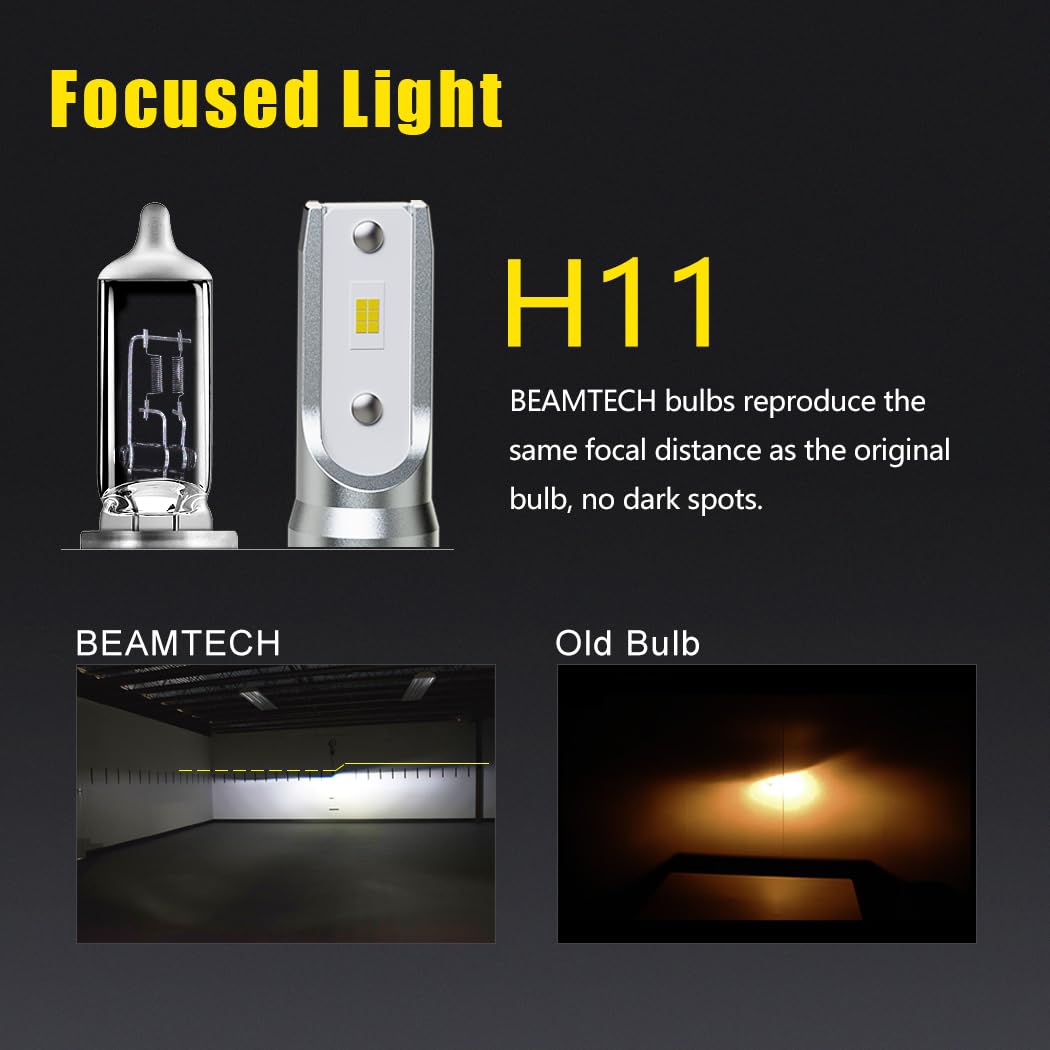 BEAMTECH 9005 H11 Bulbs Combo, S1 Series, 300% Brighter, 6500K White, 4 Bulbs