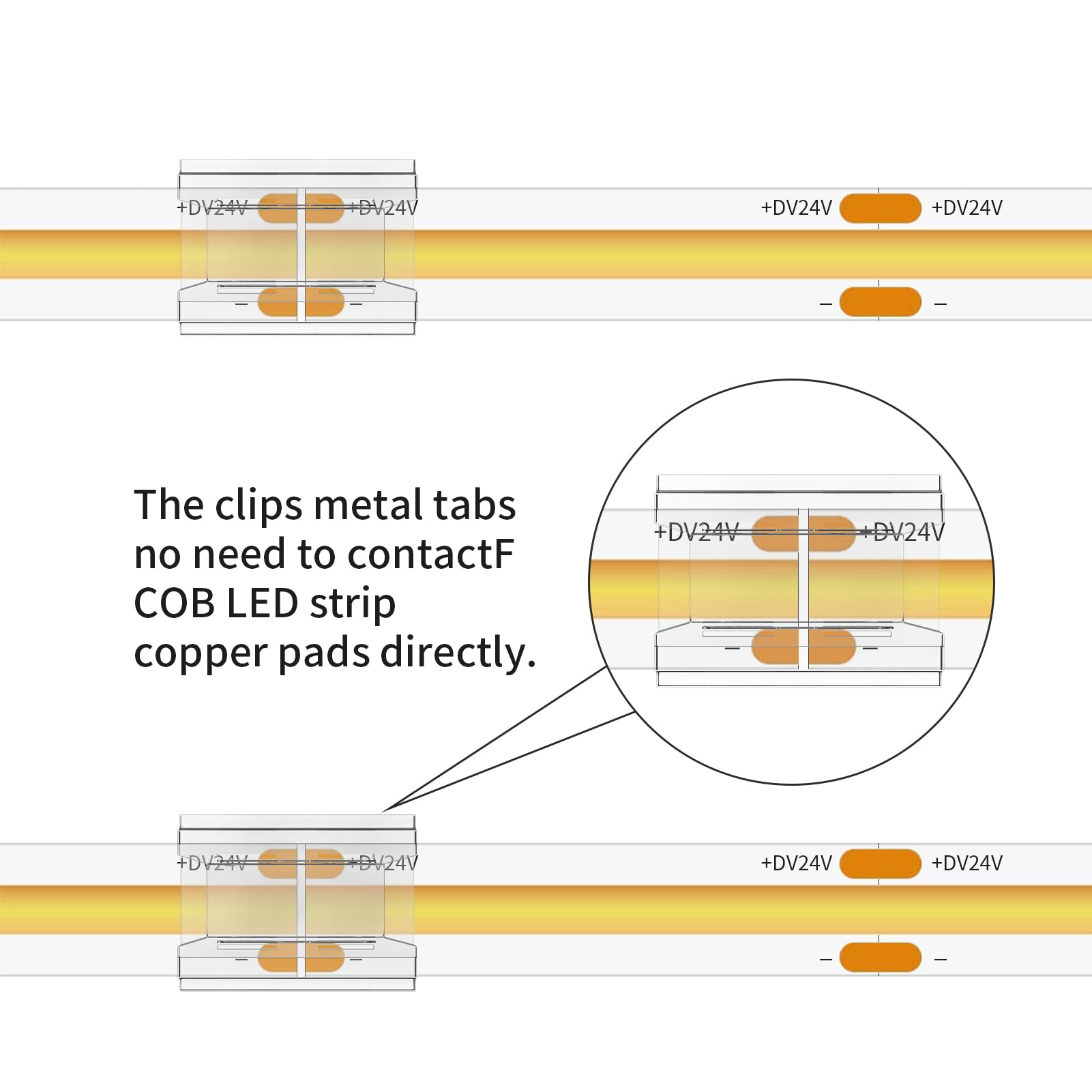 Visdoll Cob Led Light Strip Connectors 20Pcs, 8Mm 2Pin Strip To Strip Led Tape Light Connectors,Transparent Solderless No Dark A