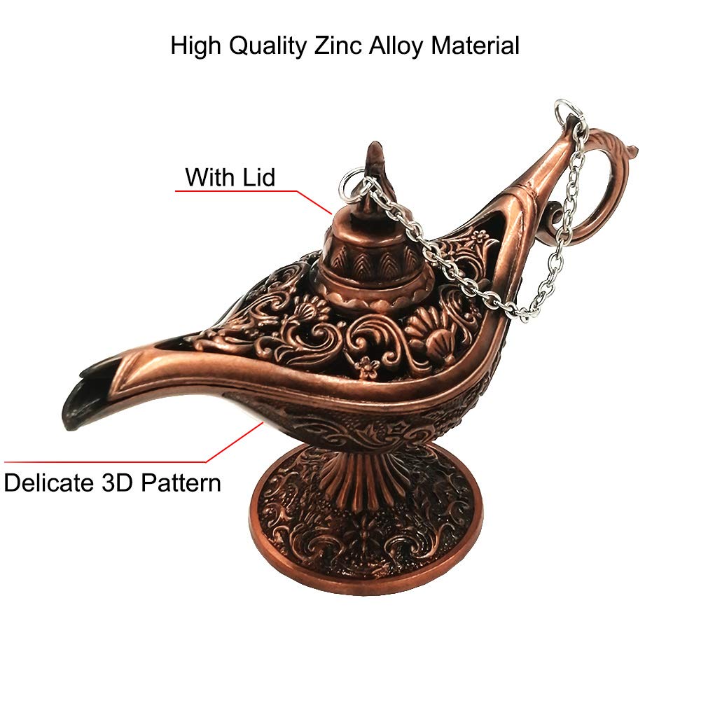 Honoro Vintage Legend Aladdin Magic Genie Lamp - Metal Carved Wishing Light For Home Wedding Party Tabletop Decoration Delicate Gift,Small Red Copper