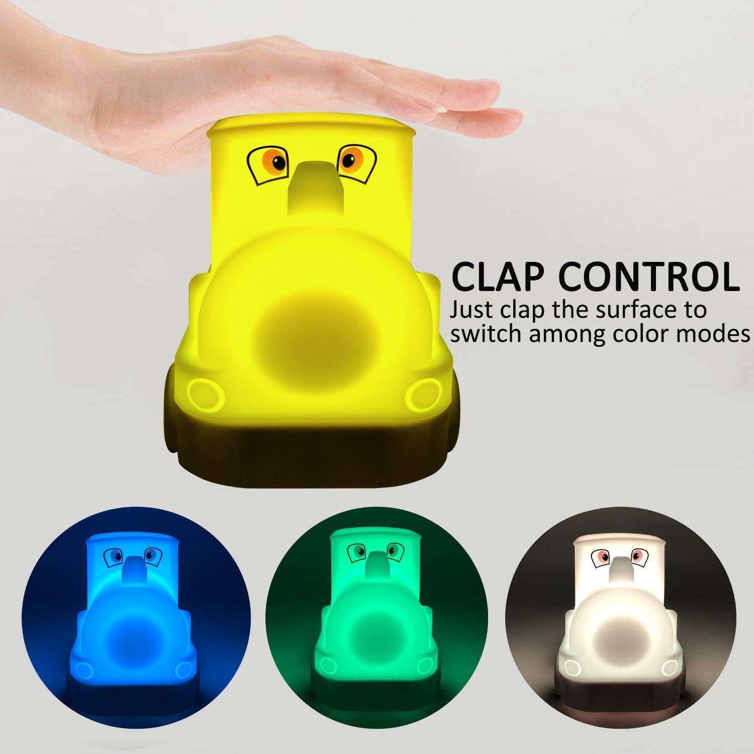 Tianhaixing Train Night Light - Rechargeable LED Bedside Lamp with RGB Colors, Silicone, White, Model THX886