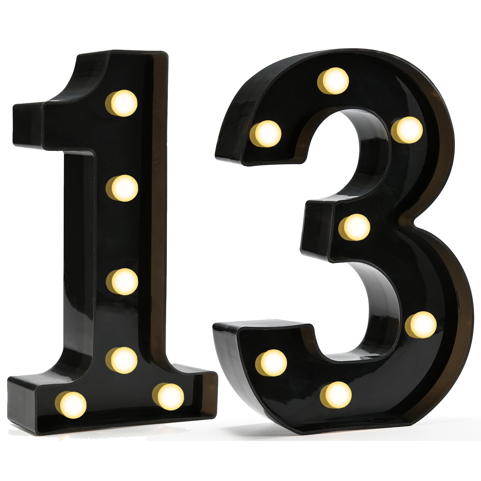 Pooqla Decorative Led Light Up Number Letters, Black Plastic Marquee Number Lights Sign for 13th Birthday Party Wedding Decor Battery Operated Black Number 13