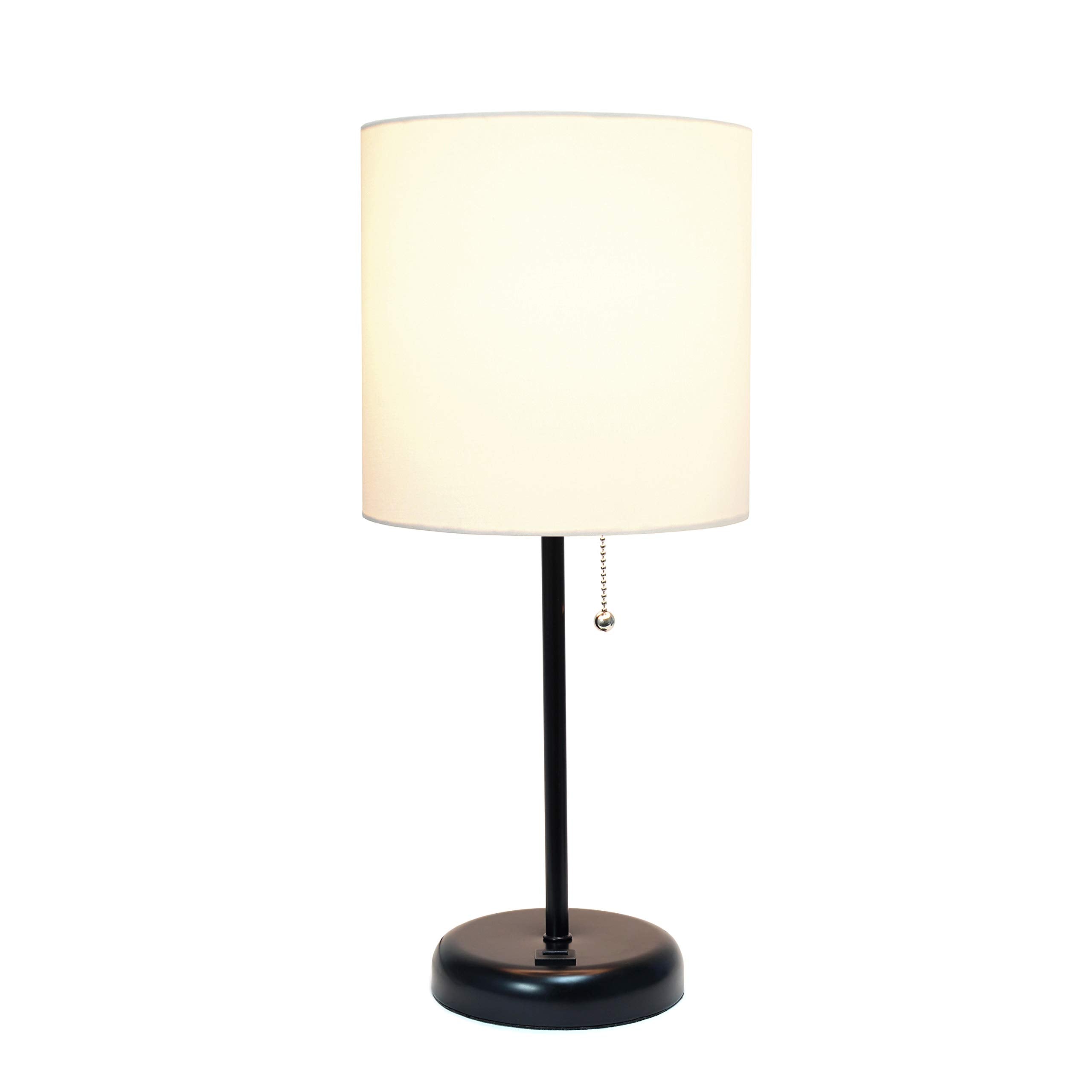Simple Designs Lt2044-Baw Black Stick Table Desk Lamp With Usb Charging Port And Drum Fabric Shade, White Shade