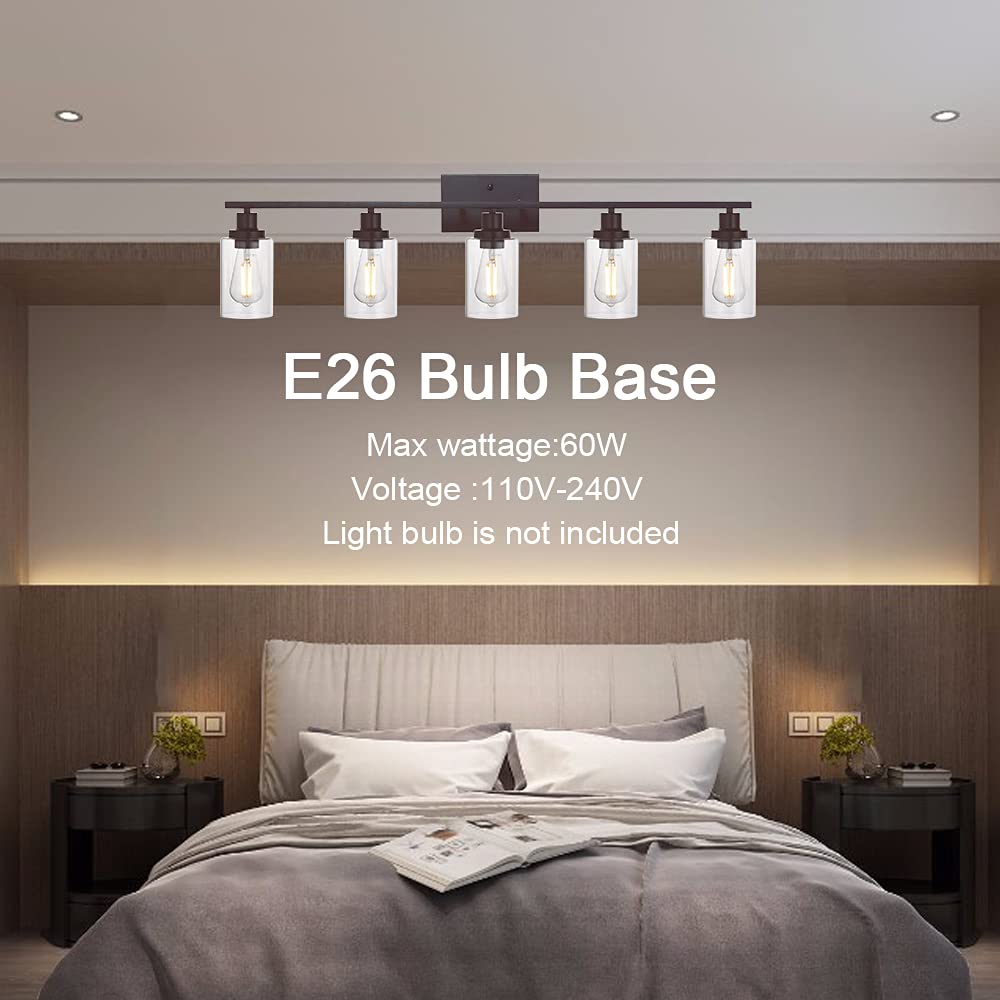 MELUCEE 5-Light Wall Light Fixtures Oil Rubbed Bronze Metal Clear Glass Industrial Sconce Model 450-5W-OB
