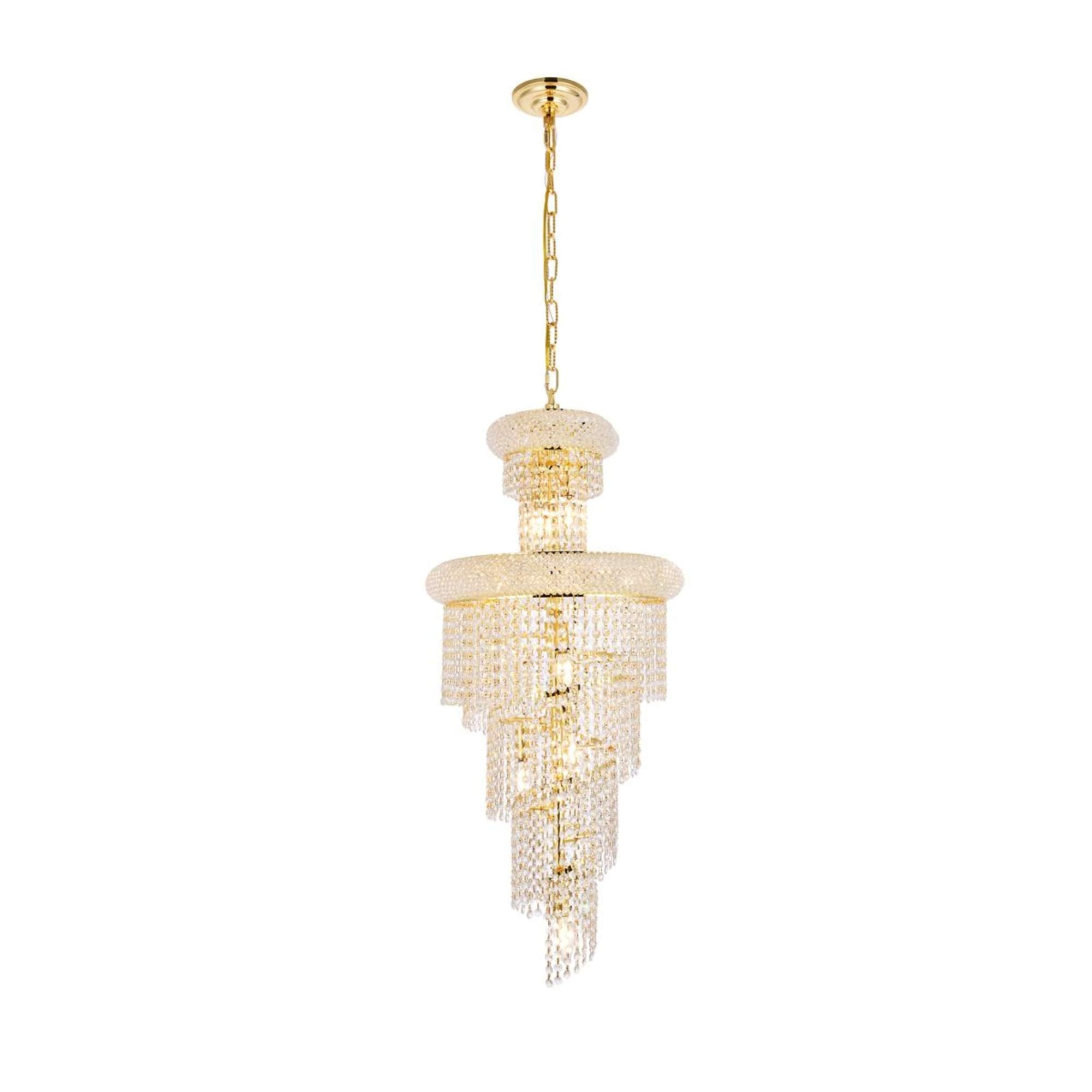 Elegant Lighting Crystal Chandelier, 10-Light, Three-Tier, 16in x 36in, Gold Finish, Model 1800SR16G/RC