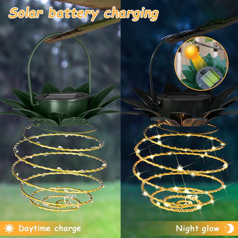 Jhpgeoe 4 Pack Outdoor Solar Hanging Lantern Lights - 60Led Waterproof Solar Pineapple Light Outdoor For Garden,Yard Porch Lawn