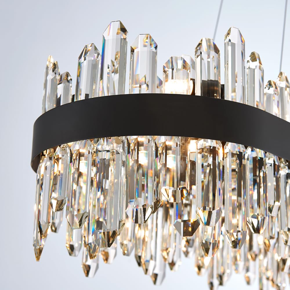 LIZZTREE Black Oval Crystal Chandelier, 32-Lights Pendant Light Fixture, L57 inch, Metal for Kitchen Island, Model LIZZ-8019-BLL1450