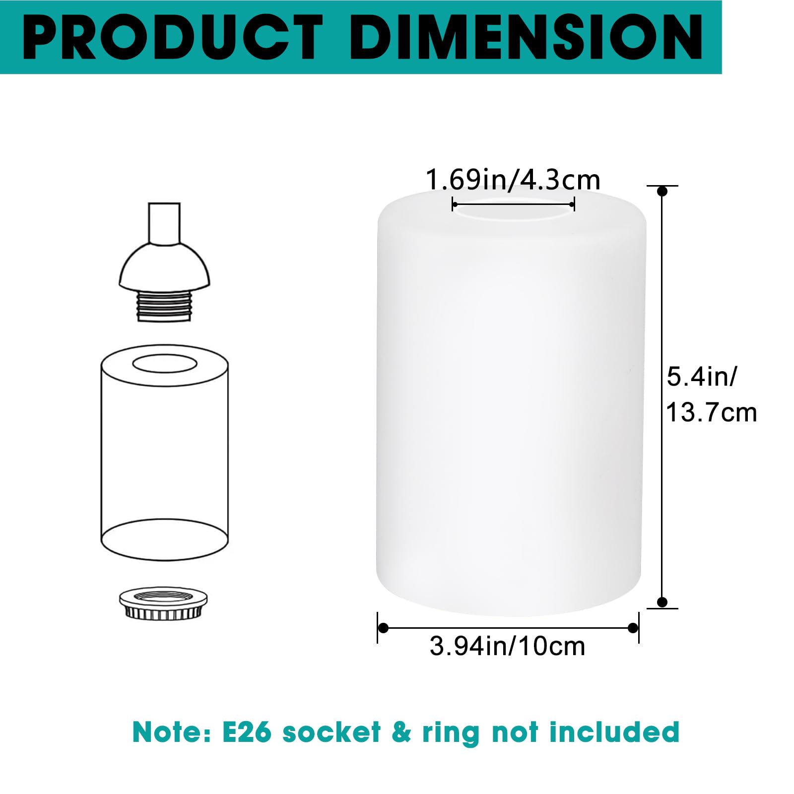 Asnxcju 3-Pack White Glass Shade Replacement, Cylinder Light Fixture Cover, 5.4In Height, 3.94In Diameter, 1.69In Fitter, White