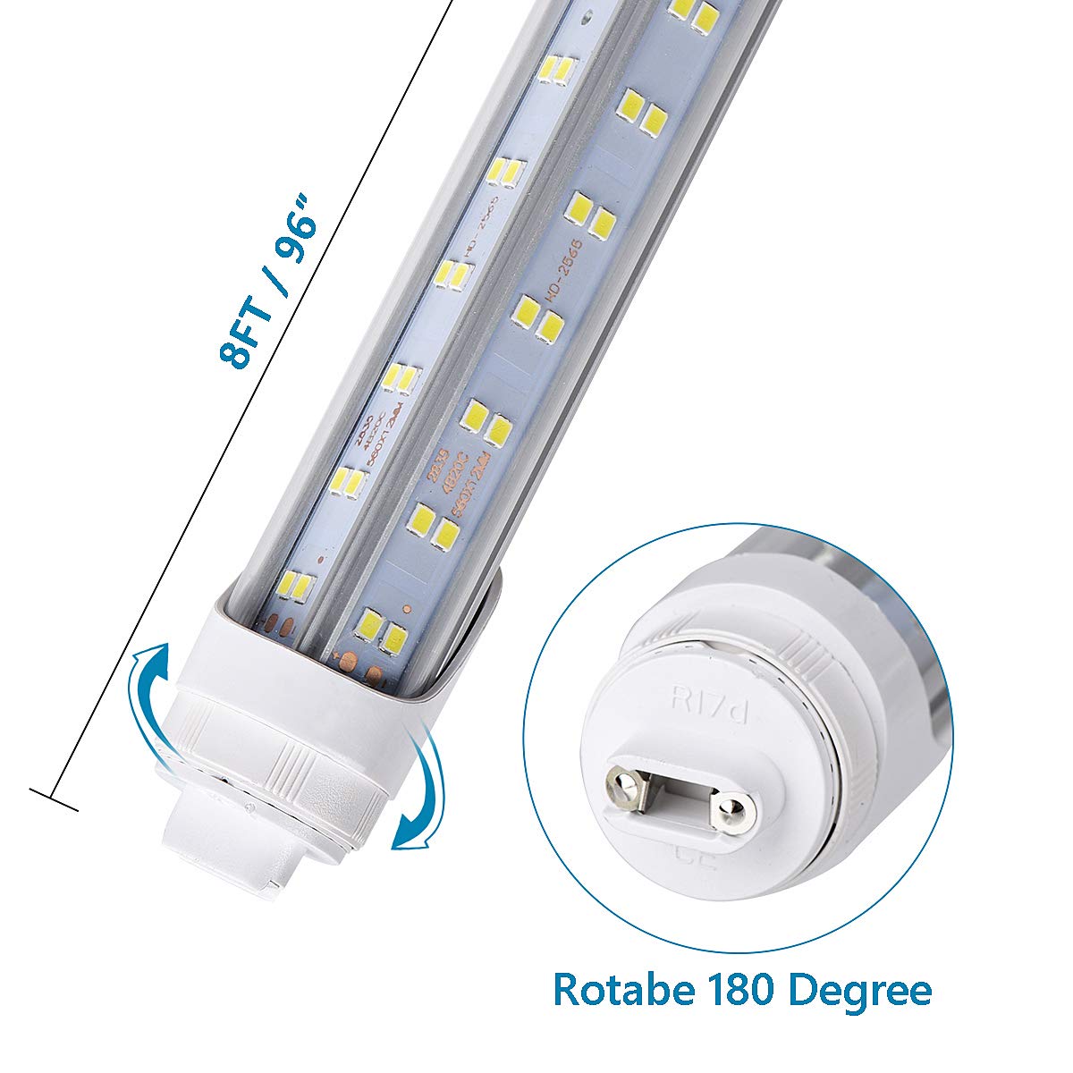 BSK.BESTKA 8Ft LED Light Tube, 120W 18800Lm, R17D V-Shape, Dual-End Powered, 6000K Clear Cover, 20 Pack