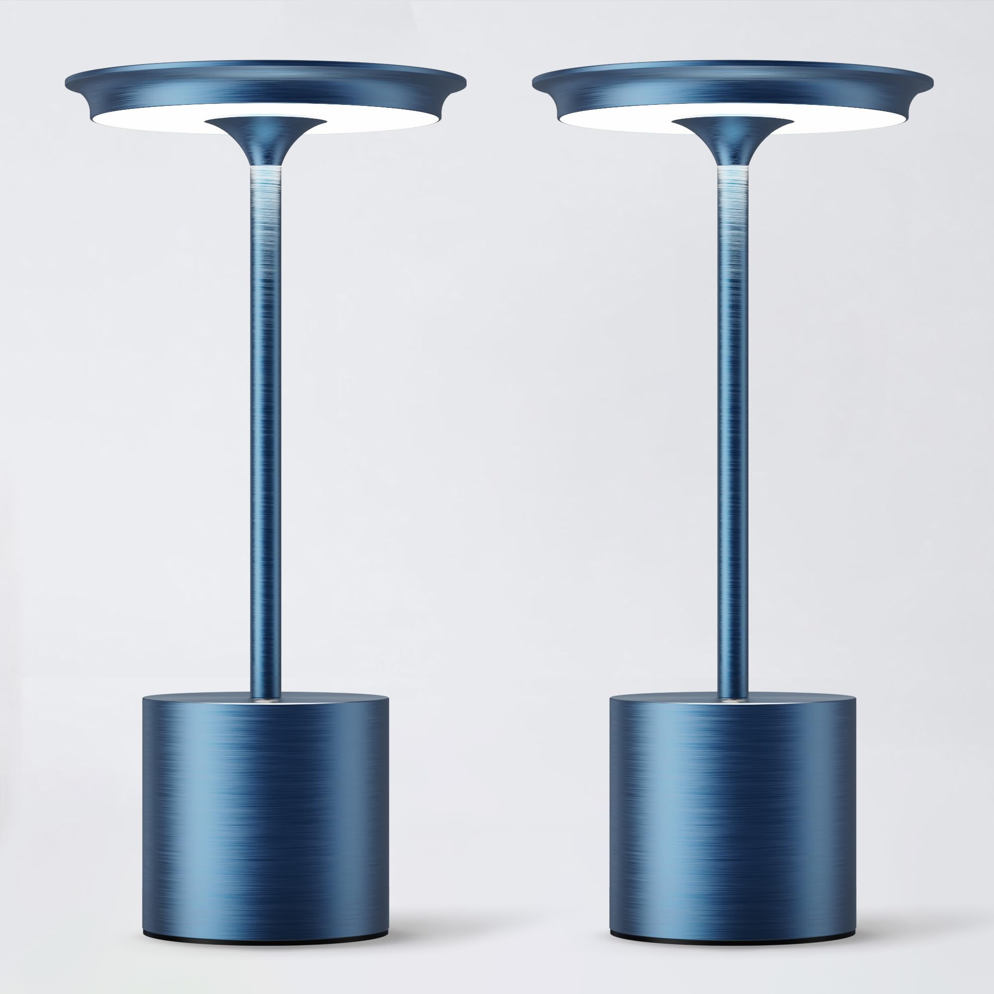 Sikevht Cordless Table Lamp, LED Portable Rechargeable, 6000mAh, 3 Color Dimming, Aluminum, 2Pack Blue, Model S823