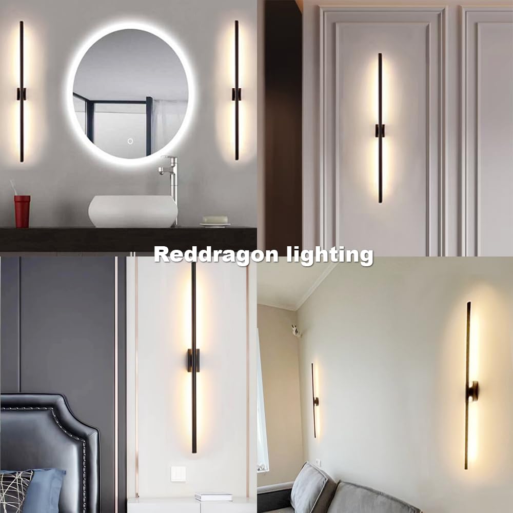 Reddragon Lighting LED Wall Sconce Set of 2, Dimmable Black, 40 Inch Hardwired Iron Vanity Light for Living Room, Bathroom, Bedroom