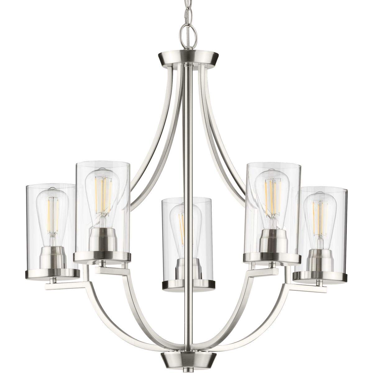 Progress Lighting Lassiter Collection 5-Light Clear Glass Modern Chandelier Light Brushed Nickel, 26.00X26.00X26.00