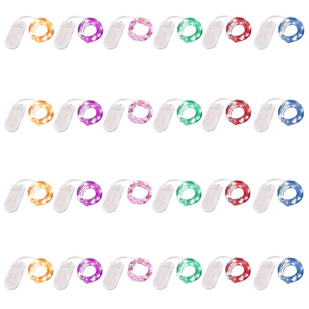 24 Pack Fairy Lights Battery Operated 6.6ft 20 Led Mini String Lights Silver Wire Starry Lights for DIY Wedding Party Festival Halloween Christmas (Multi Color)