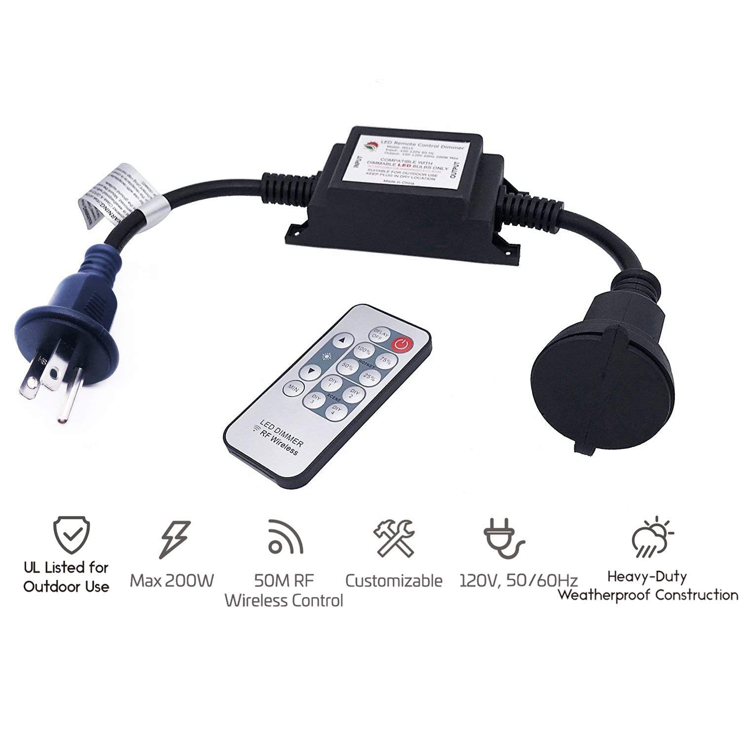 SUNYE 200W Waterproof Outdoor String Lights - Remote Control, 150ft Range, IP68, Black