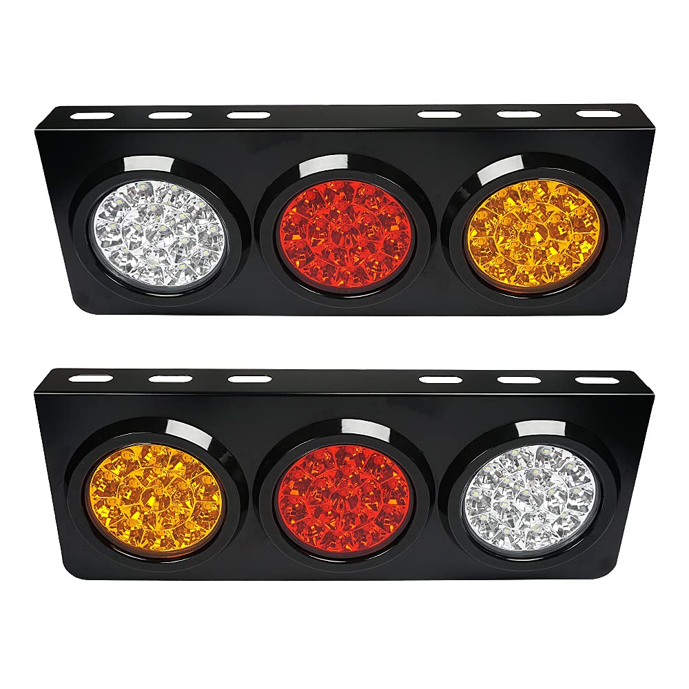 auovo LED Trailer Lights - Waterproof 48-LED Tail Light Bar for Trucks/RVs - Round Model - Red/Amber/White - Includes Iron Bracket (2 PCS)