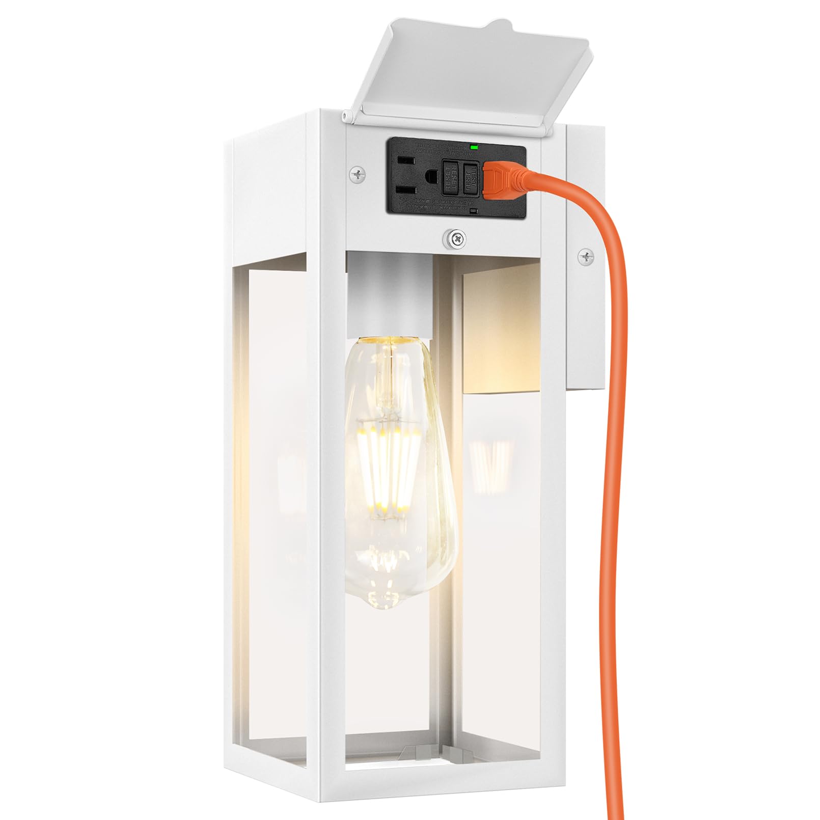 OYKYOHEI Outdoor Wall Sconce Light Fixture with GFCI Outlet, Waterproof, Anti-Rust, White, 1-Pack
