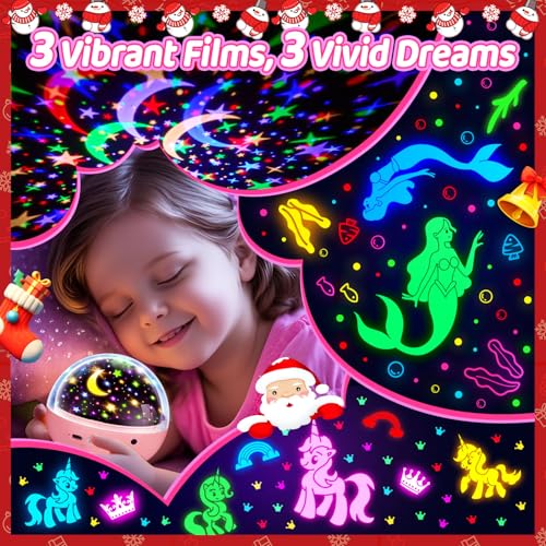 COOLNIGHT Unicorn Night Light Projector - 3 Films, 93 Colors, Remote, Dimmable, 360° Rotation, Pink Model, Kids Gift