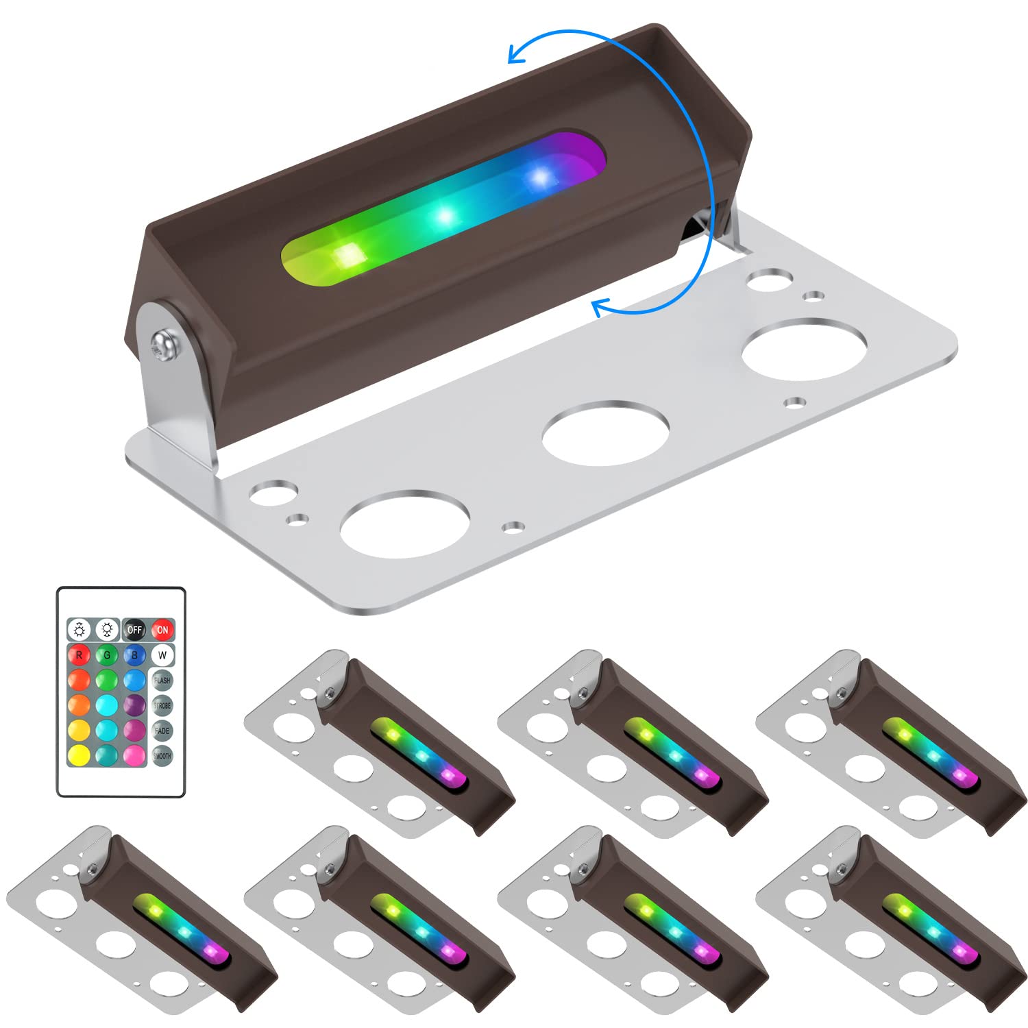 Ceouheia 8-Pack 4 Inch Led Hardscape Lighting, Retaining Wall Lights 270° Swivel, 1.5W Remote Control Rgb Paver Step Light, Memory Function, 12V Low Voltage Dc, Ip65 Waterproof Frost Lens Deck Light