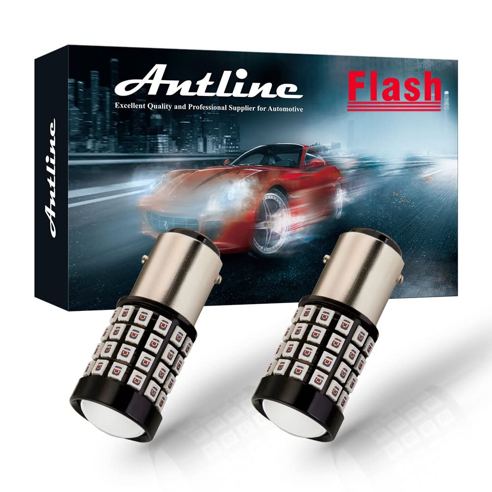 Antline 1157 Led Bulb Flash Strobe Red (2 Pack), 9-30V Super Bright 1600 Lumens 2057 2357 7528 52-Smd Led With Projector For Rep