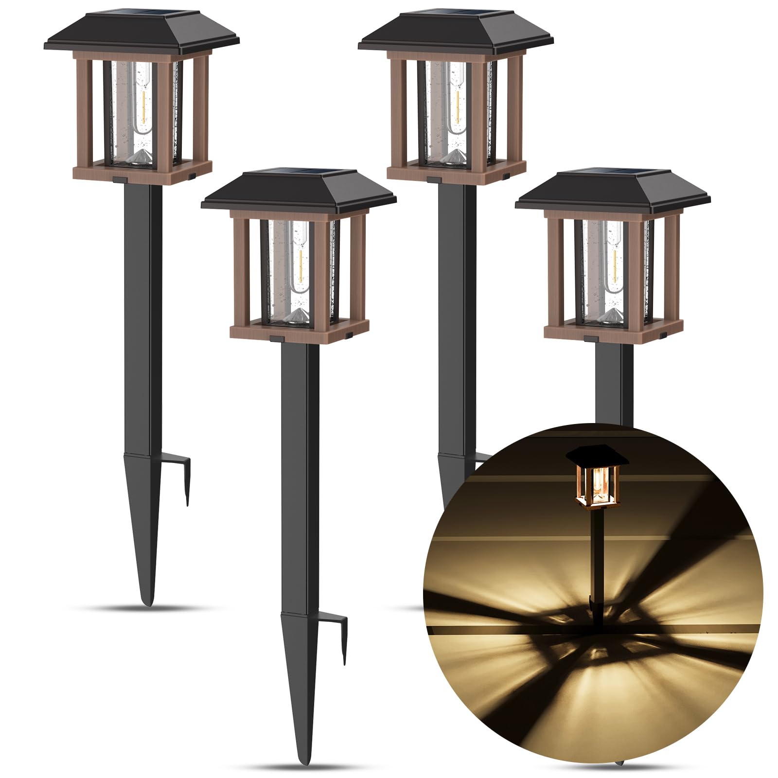 Xmcosy+ Solar Pathway Lights Outdoor, 25 Lm Led Garden Lights With Seed Glass, 2-Tone Bronze & Wood Colour, Ip65 Waterproof Sola