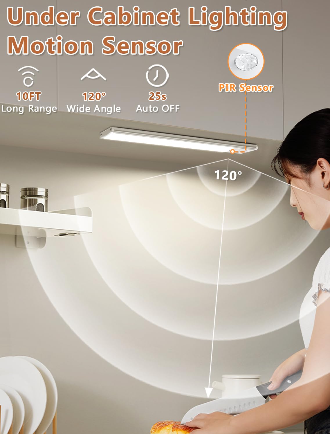 Vozuji Under Cabinet Rechargeable Lighting: Motion Sensor Dimmable Lights Indoor - Battery Operated Lights - Wireless Activated Closet Light Magnetic Led Light For Kitchen Home Bathroom Counter 3 Pack
