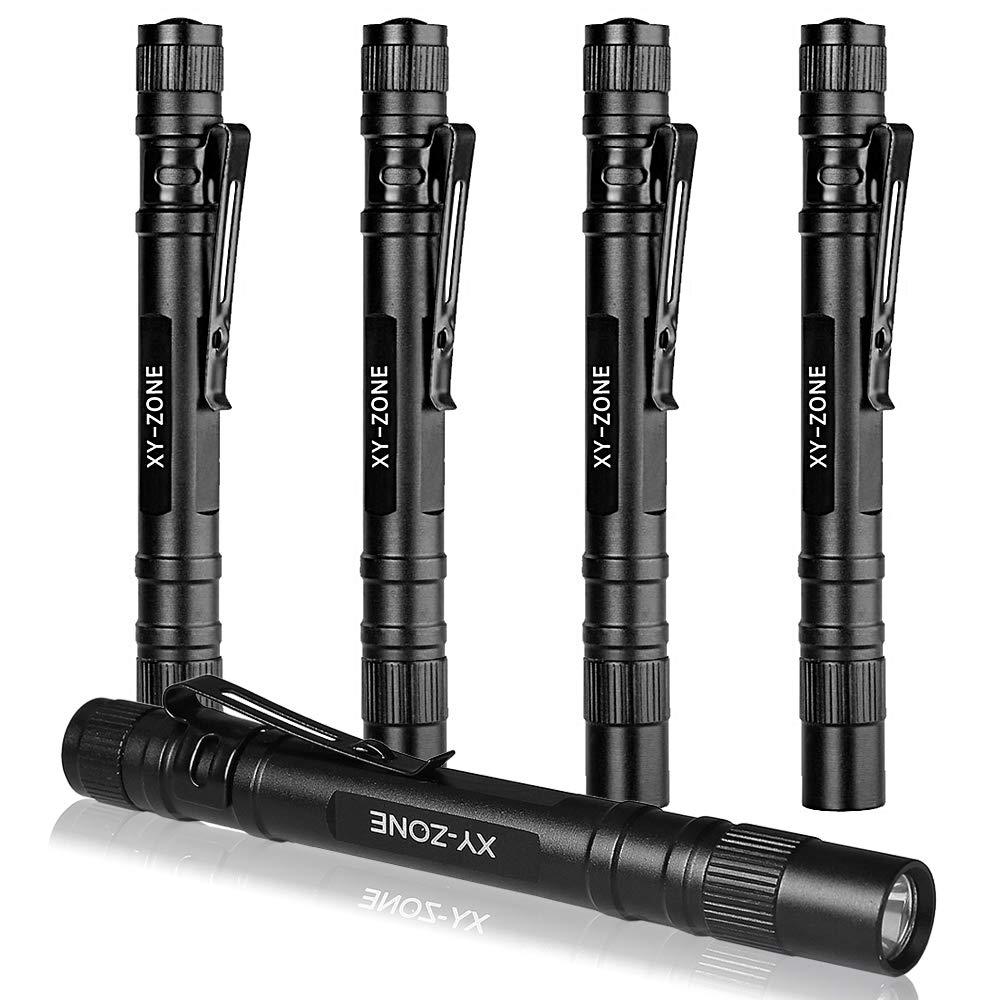XY ZONE 5PCS LED Pen Flashlight 1000 Lumens Mini Black Aluminum Torch, Model 4333549127, Powered by 2 AAA Batteries