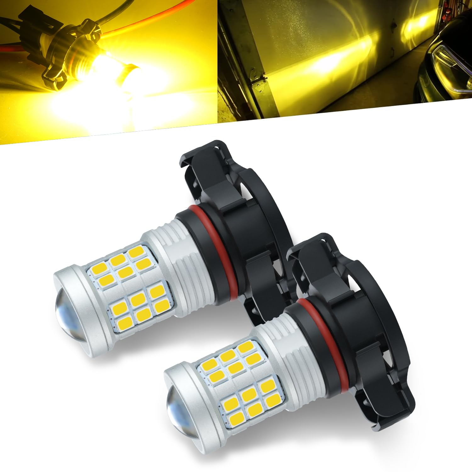 KISLED LED Fog Light Bulbs 3000lm PSX24W 2504 High Power 2835 Chips Gold Yellow