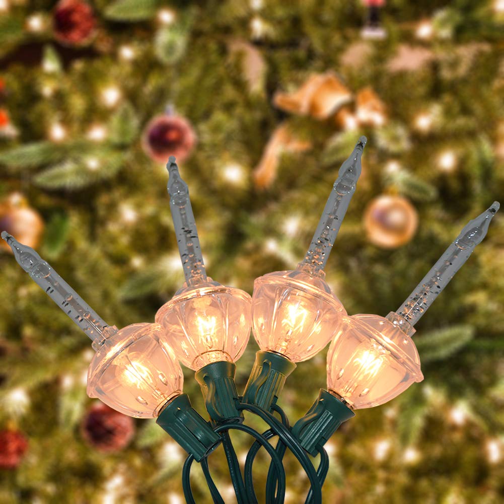 Romasaty Silver Bubble Lights Set, 11Ft Vintage Christmas String Lights, 8 Clear Glass Bulbs, Green Wire, Model ULP(7)-LR(7)(5W)
